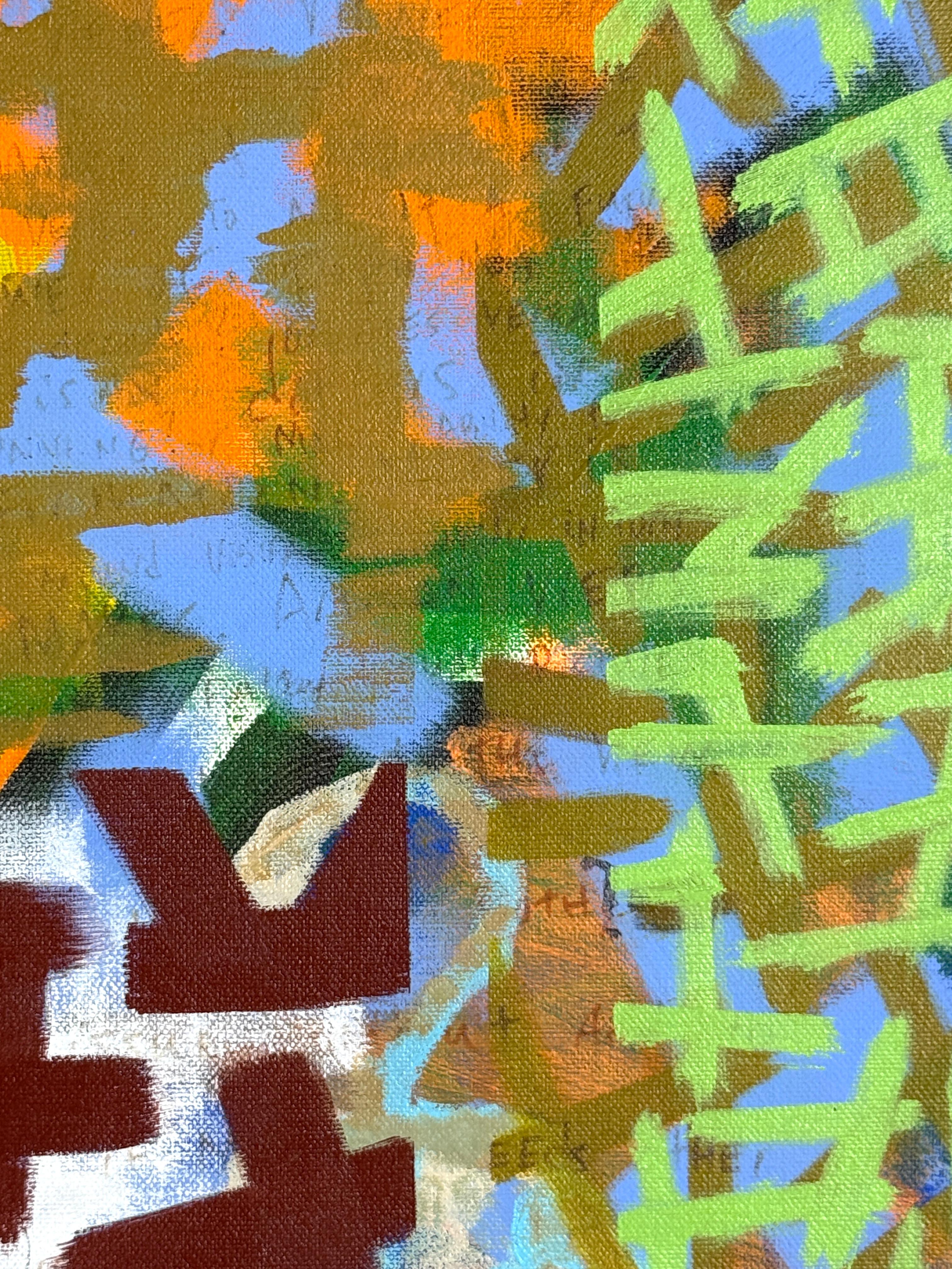 Großes Contemporary Post Modern Abstrakt Buntes Graffiti Stil Acryl Gemälde im Angebot 3