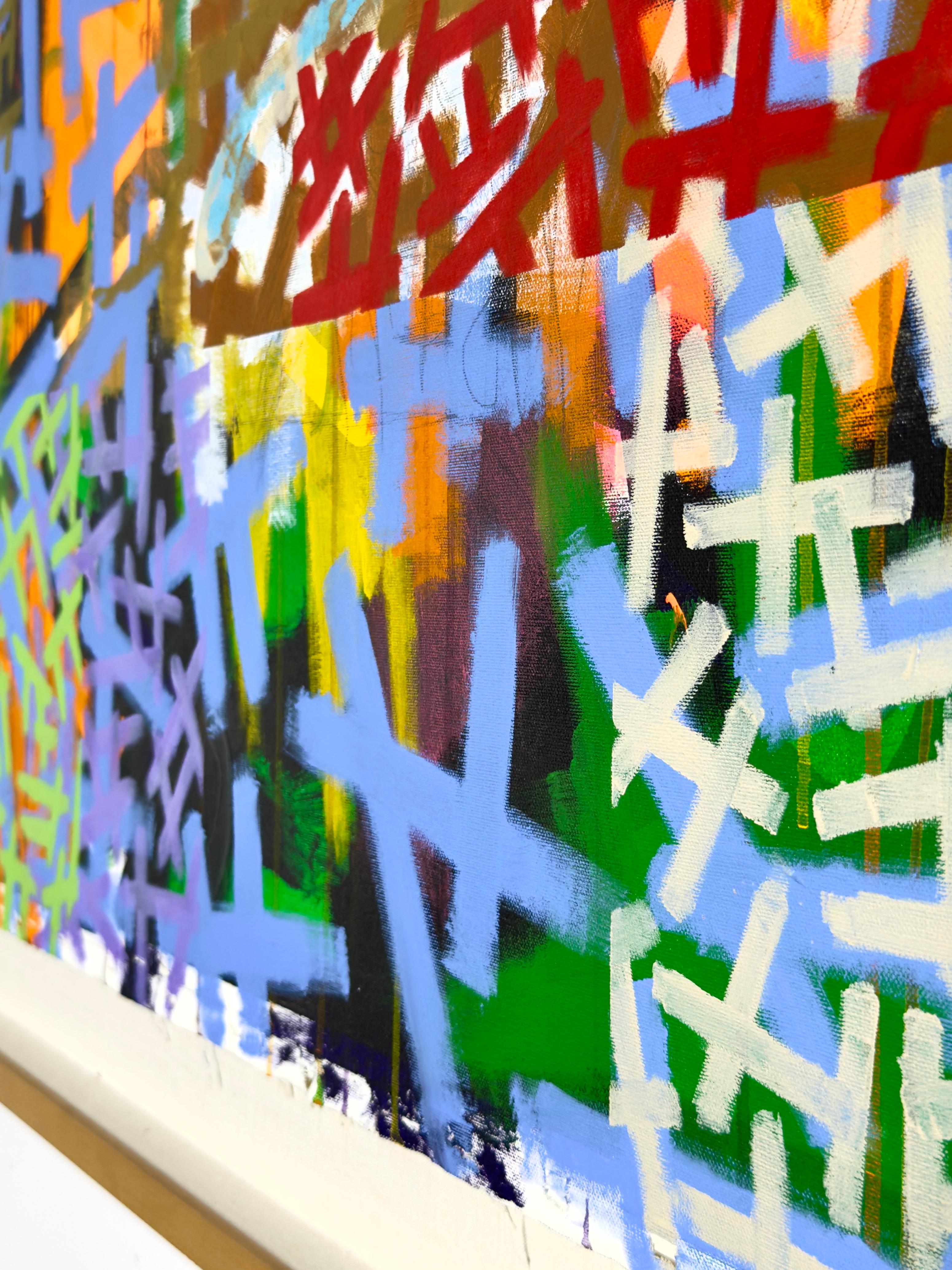 Großes Contemporary Post Modern Abstrakt Buntes Graffiti Stil Acryl Gemälde im Angebot 5