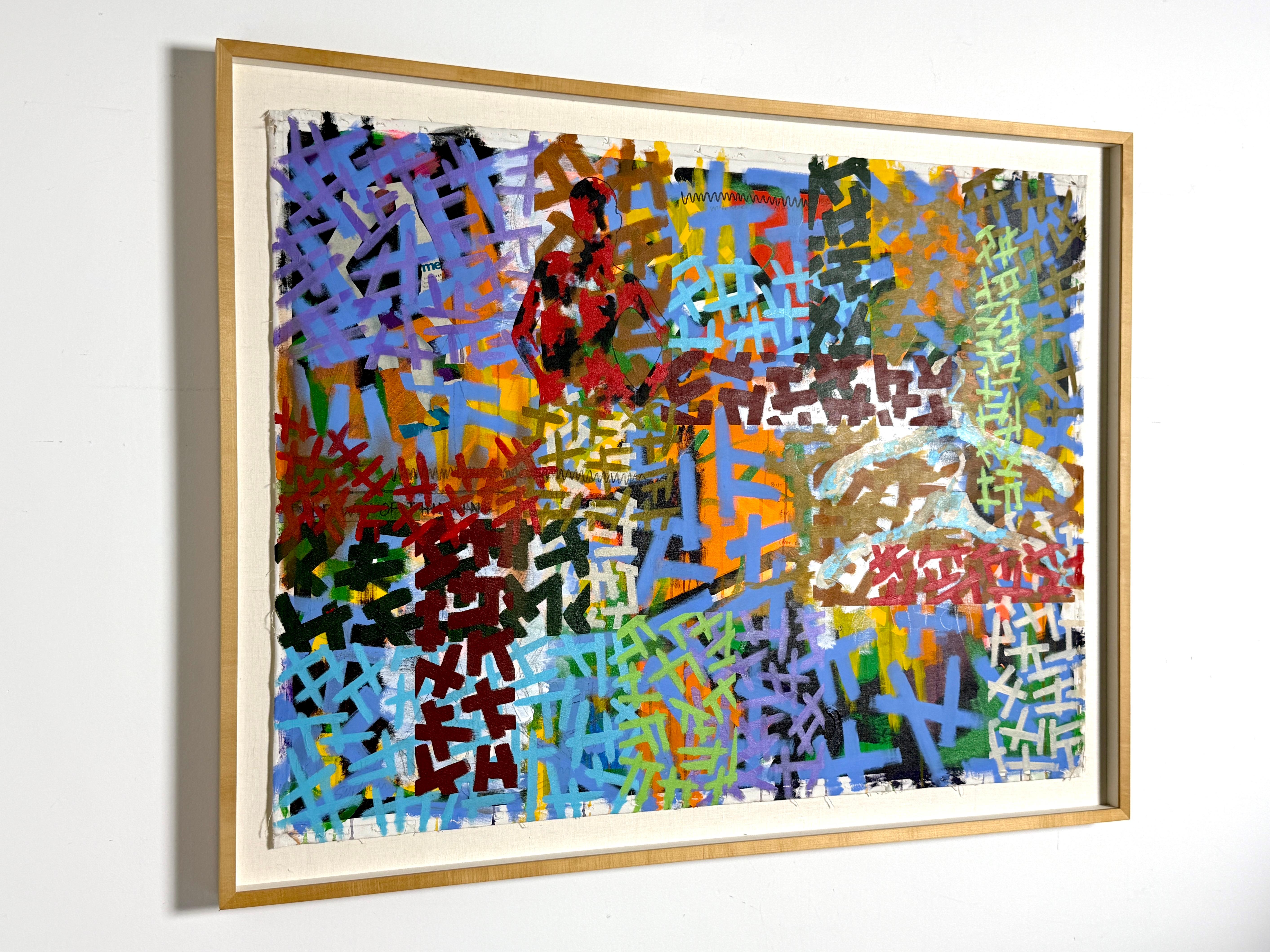 Großes Contemporary Post Modern Abstrakt Buntes Graffiti Stil Acryl Gemälde (Postmoderne) im Angebot