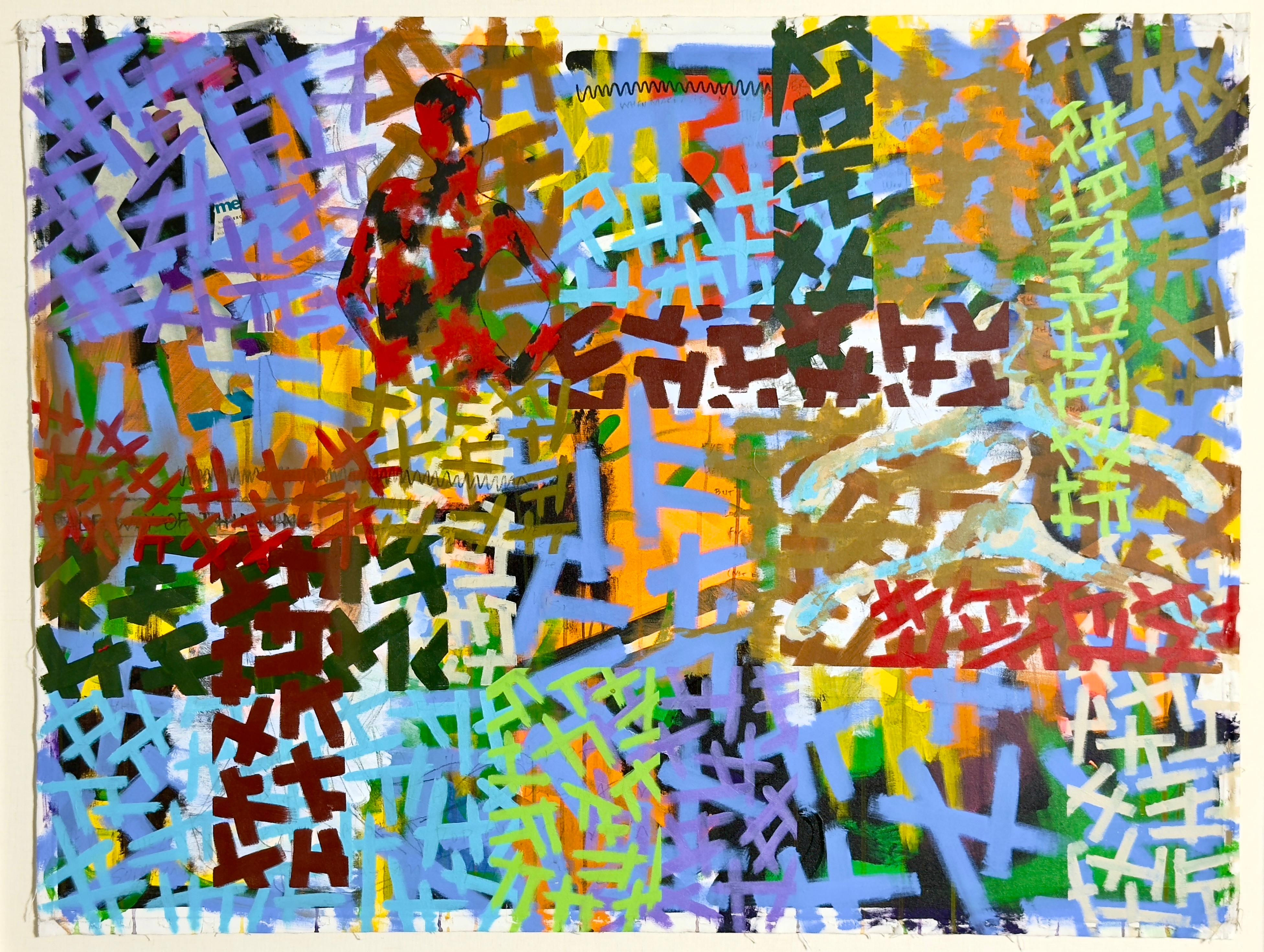 Großes Contemporary Post Modern Abstrakt Buntes Graffiti Stil Acryl Gemälde (amerikanisch) im Angebot
