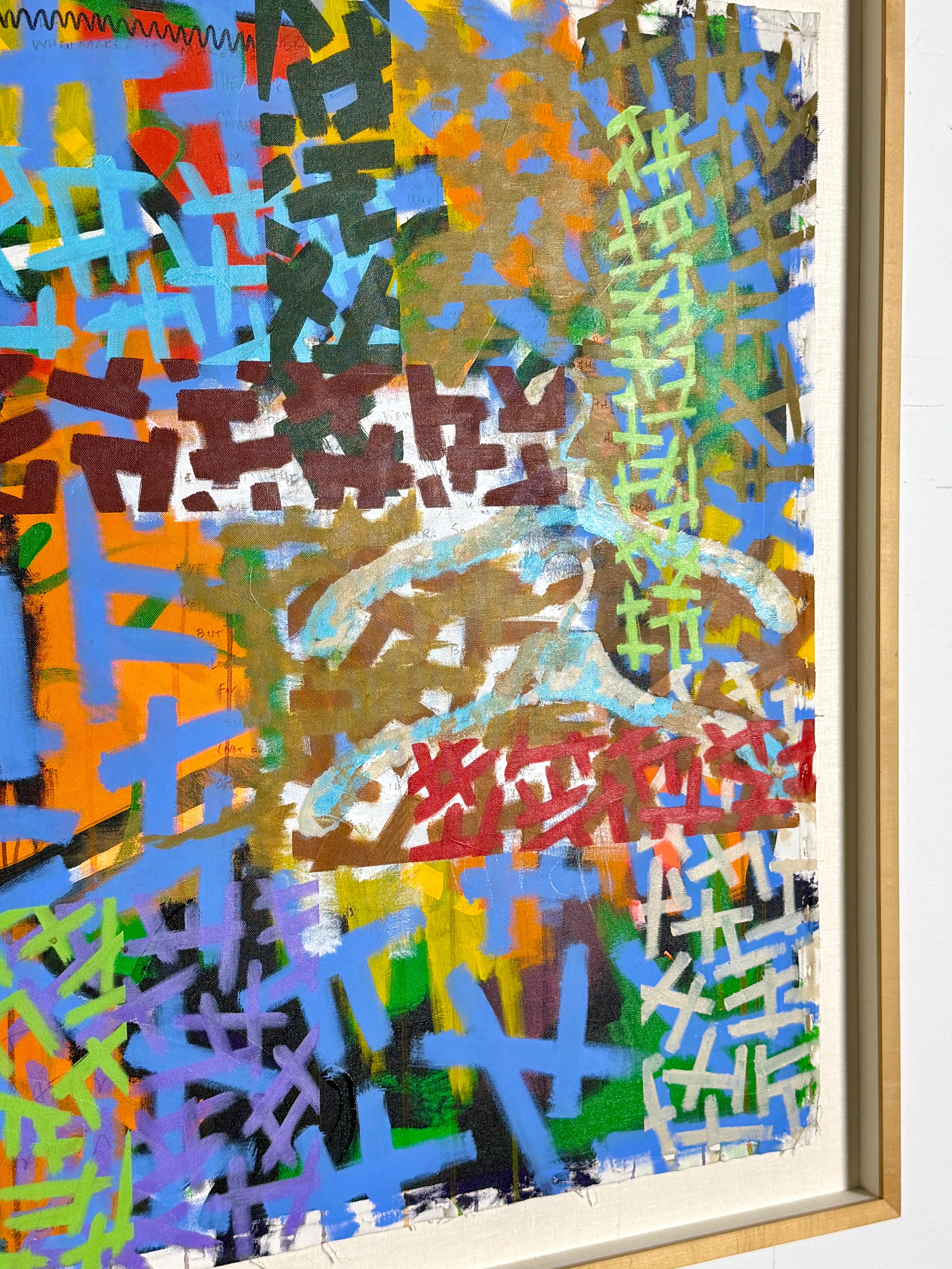 Großes Contemporary Post Modern Abstrakt Buntes Graffiti Stil Acryl Gemälde im Zustand „Gut“ im Angebot in Troy, MI
