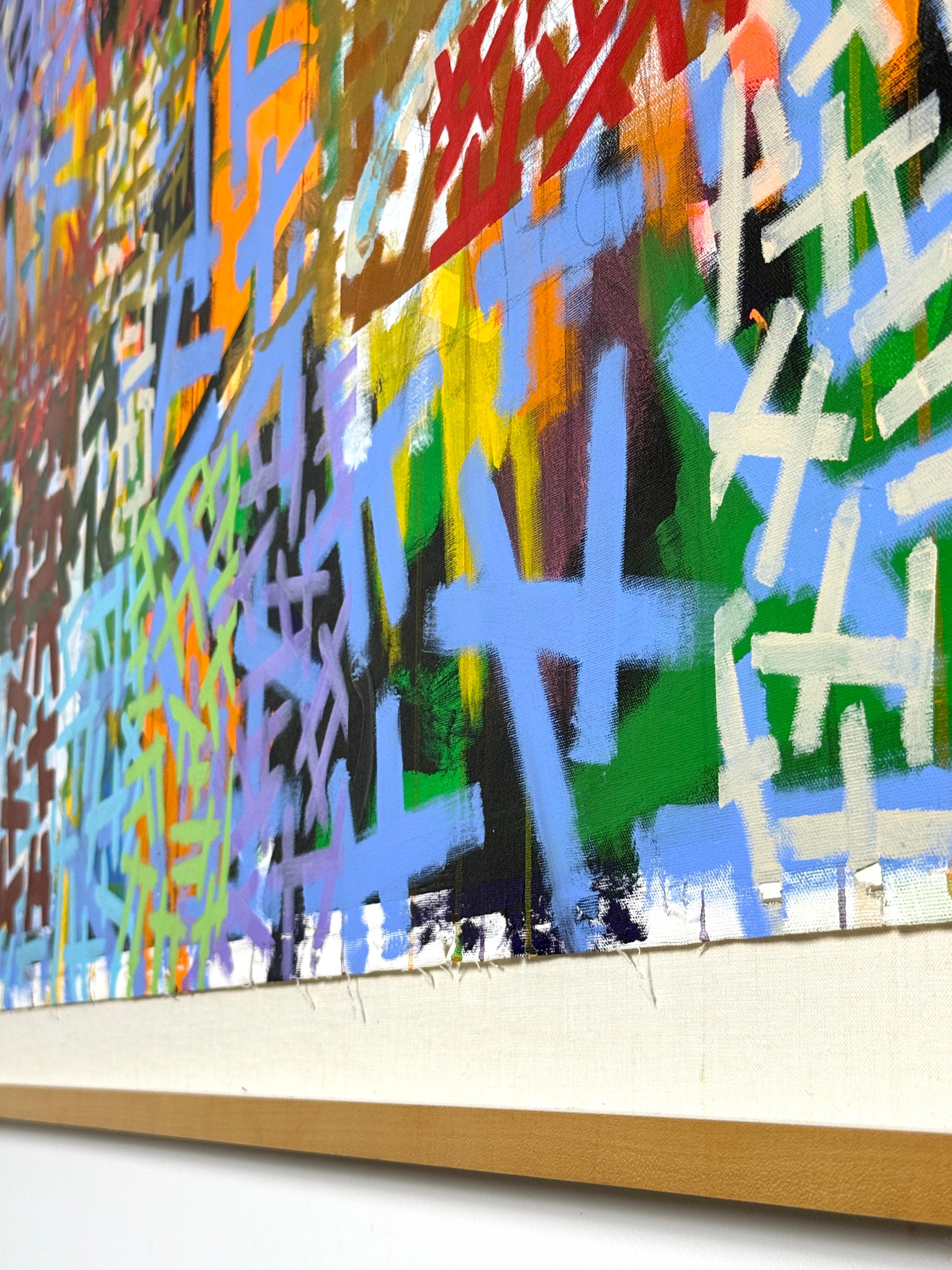 Großes Contemporary Post Modern Abstrakt Buntes Graffiti Stil Acryl Gemälde (Ende des 20. Jahrhunderts) im Angebot