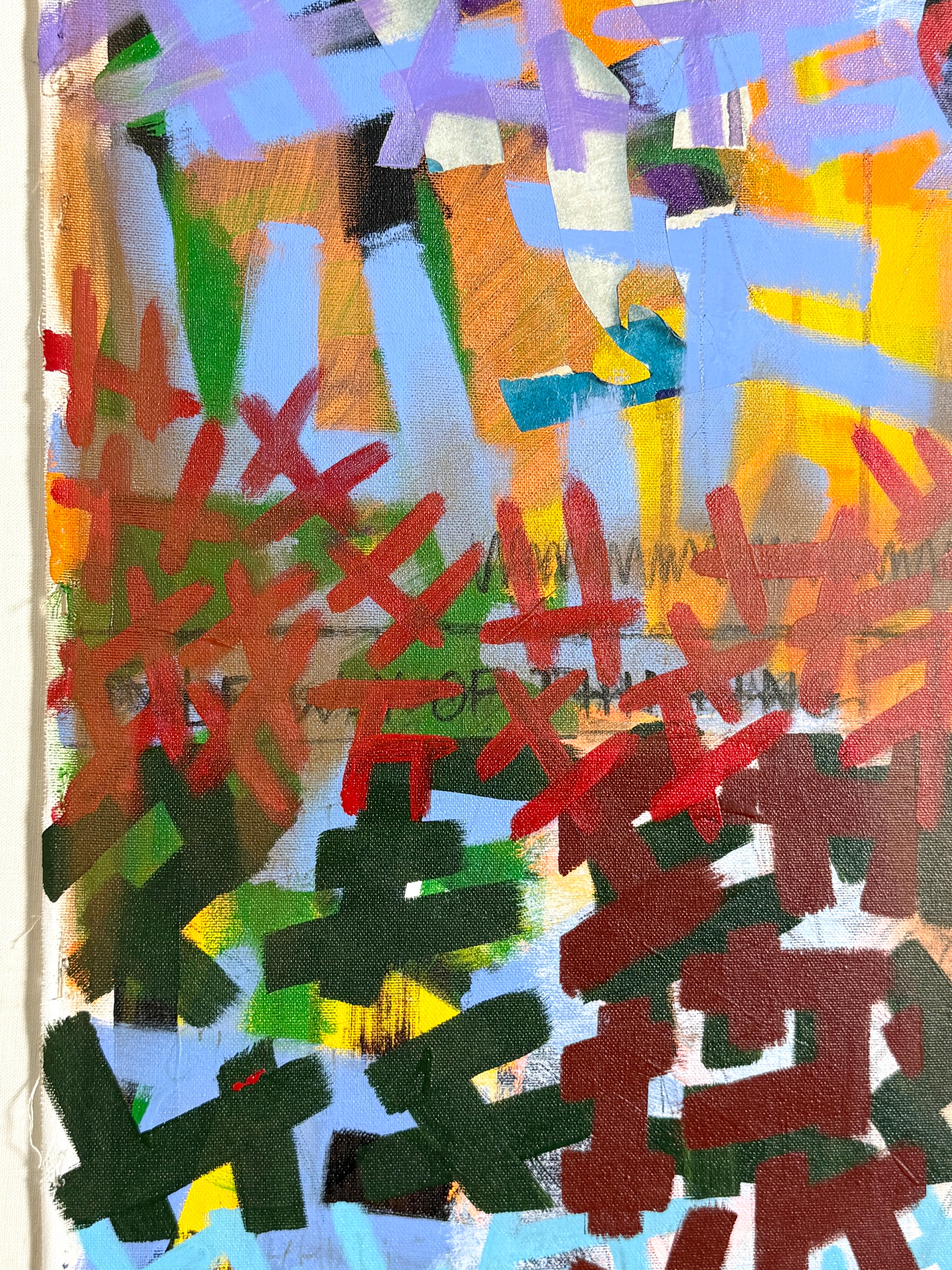 Großes Contemporary Post Modern Abstrakt Buntes Graffiti Stil Acryl Gemälde im Angebot 2