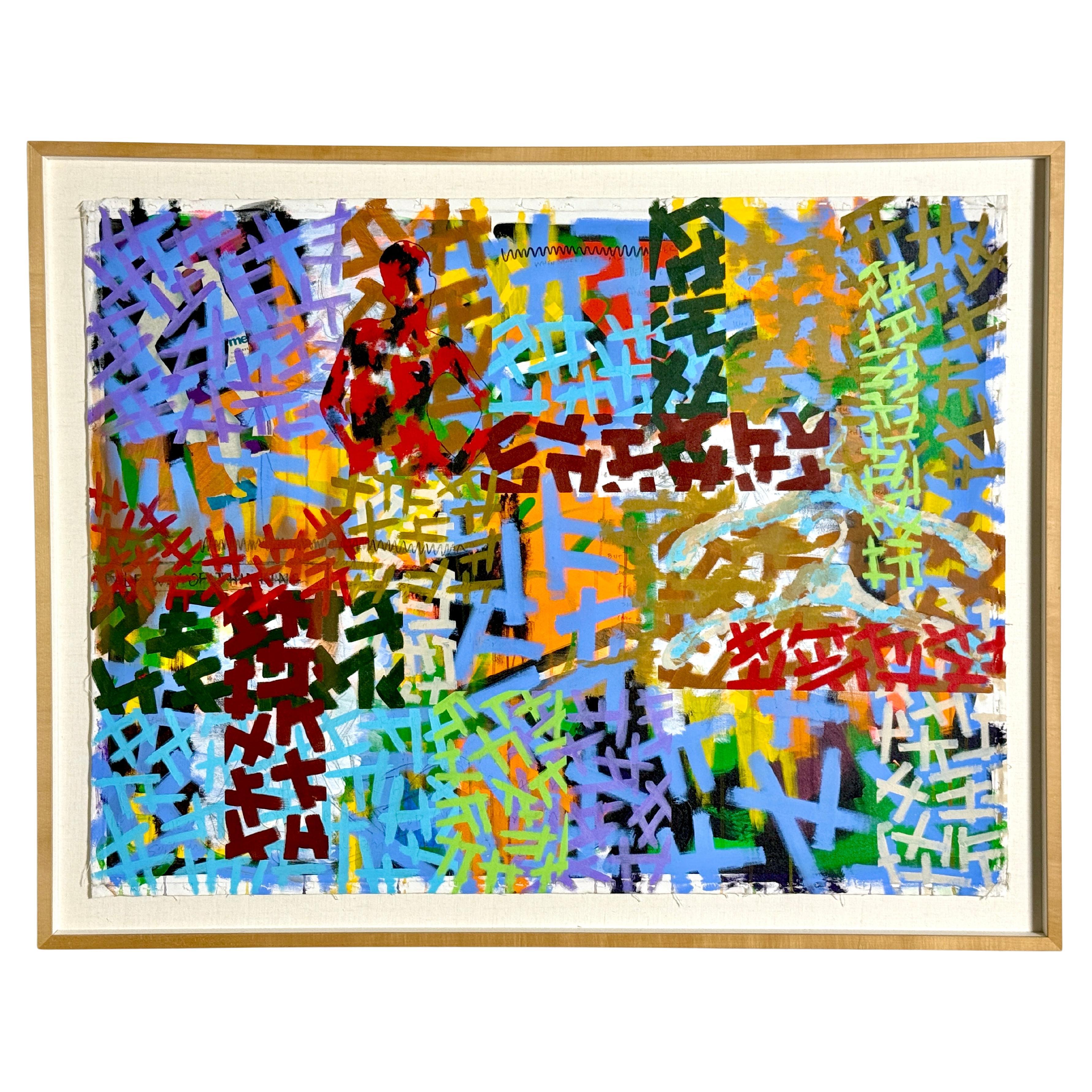 Large Contemporary Modernist Abstract Colorful Graffiti Style Acrylic Painting