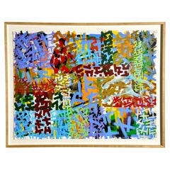 Grande peinture acrylique contemporaine post-moderne abstraite colorée de style graffiti