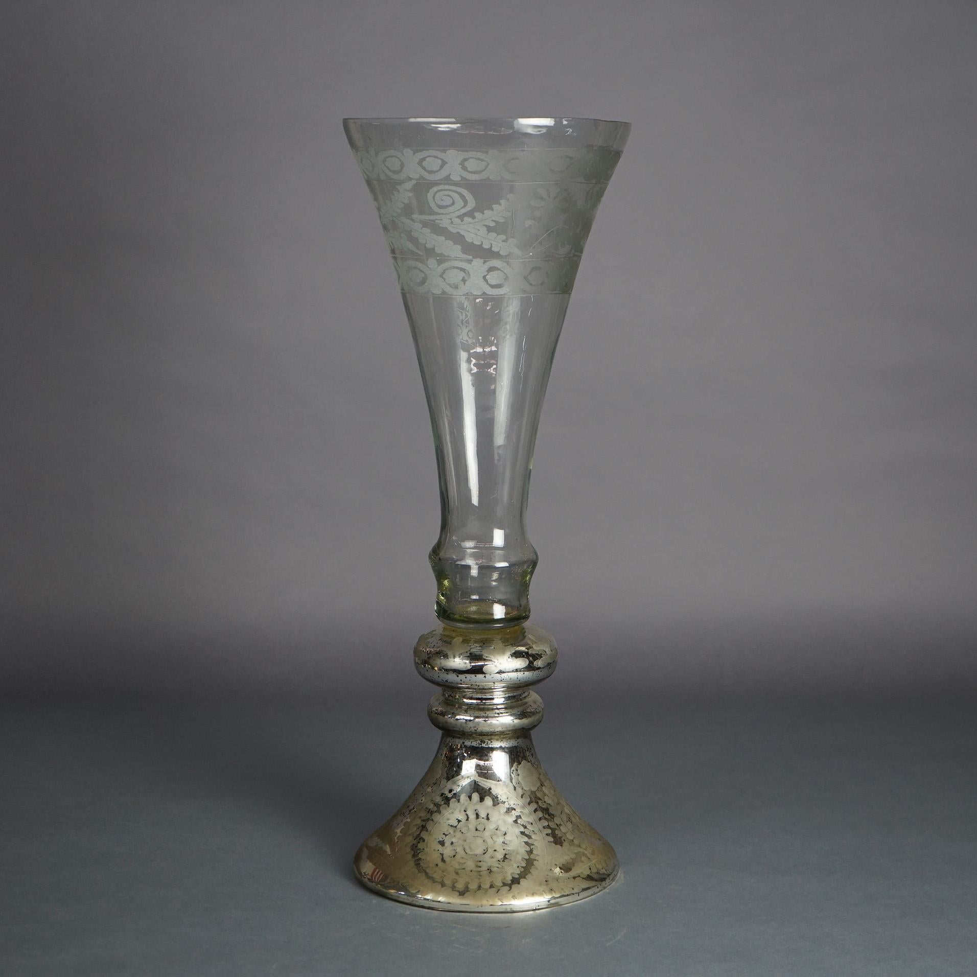 Grand vase à fleurs cannelé en verre au mercure argenté contemporain 20e siècle en vente 5