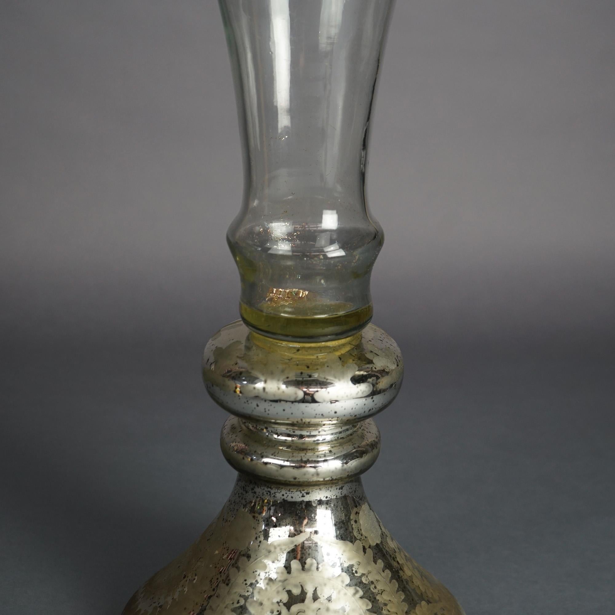 Grand vase à fleurs cannelé en verre au mercure argenté contemporain 20e siècle en vente 1
