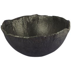 Large Contemporary Stoneware Bowl with Black Silvery Glaze
