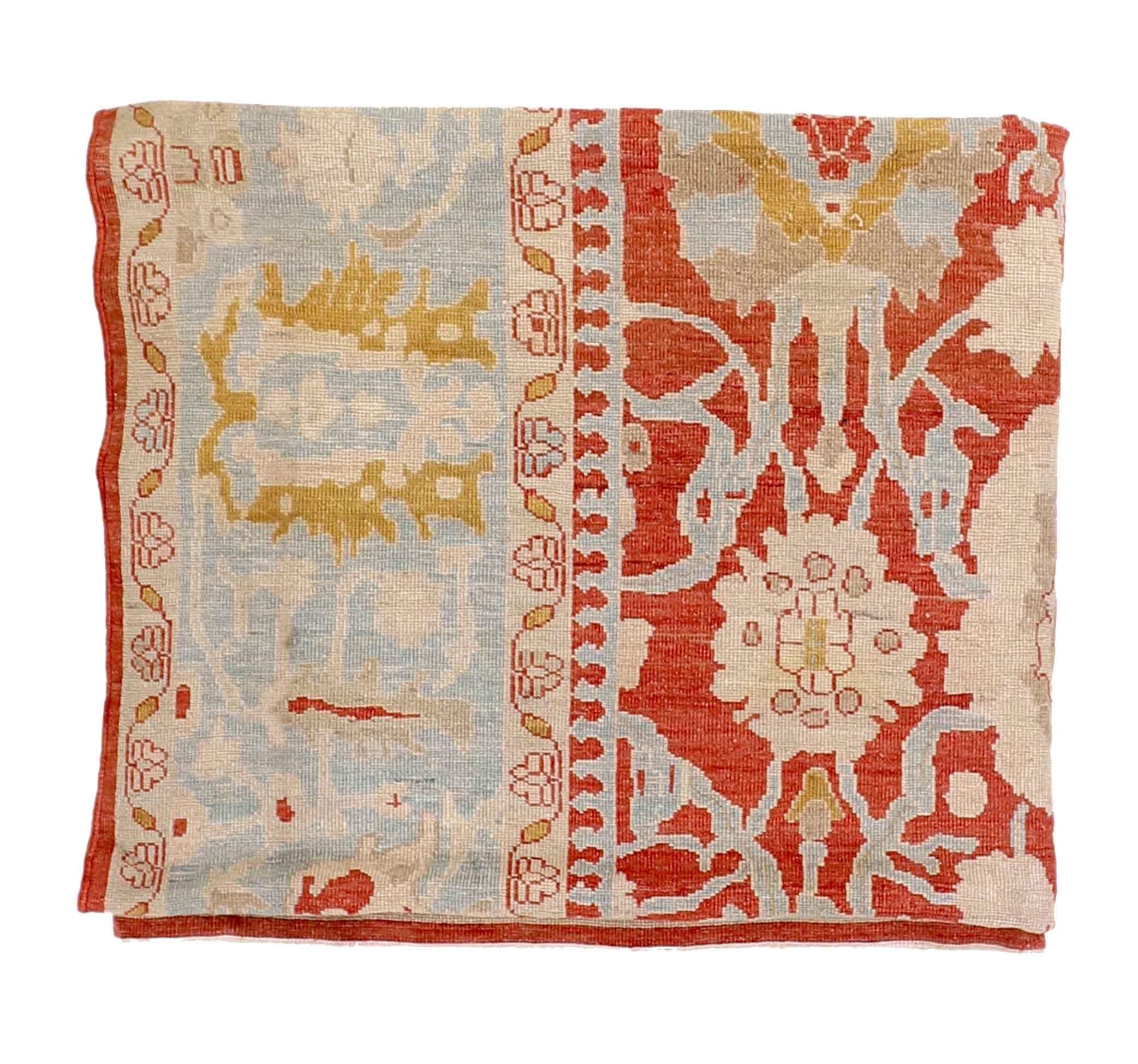 Hand-Woven Large Contemporary Turkish Oushak Rug with Red and Gold Floral Details For Sale