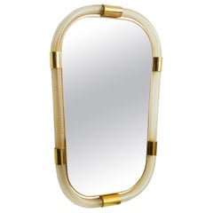 Large Contemporary Twisted Murano Glass and Brass Frame Mirror, in Stock
