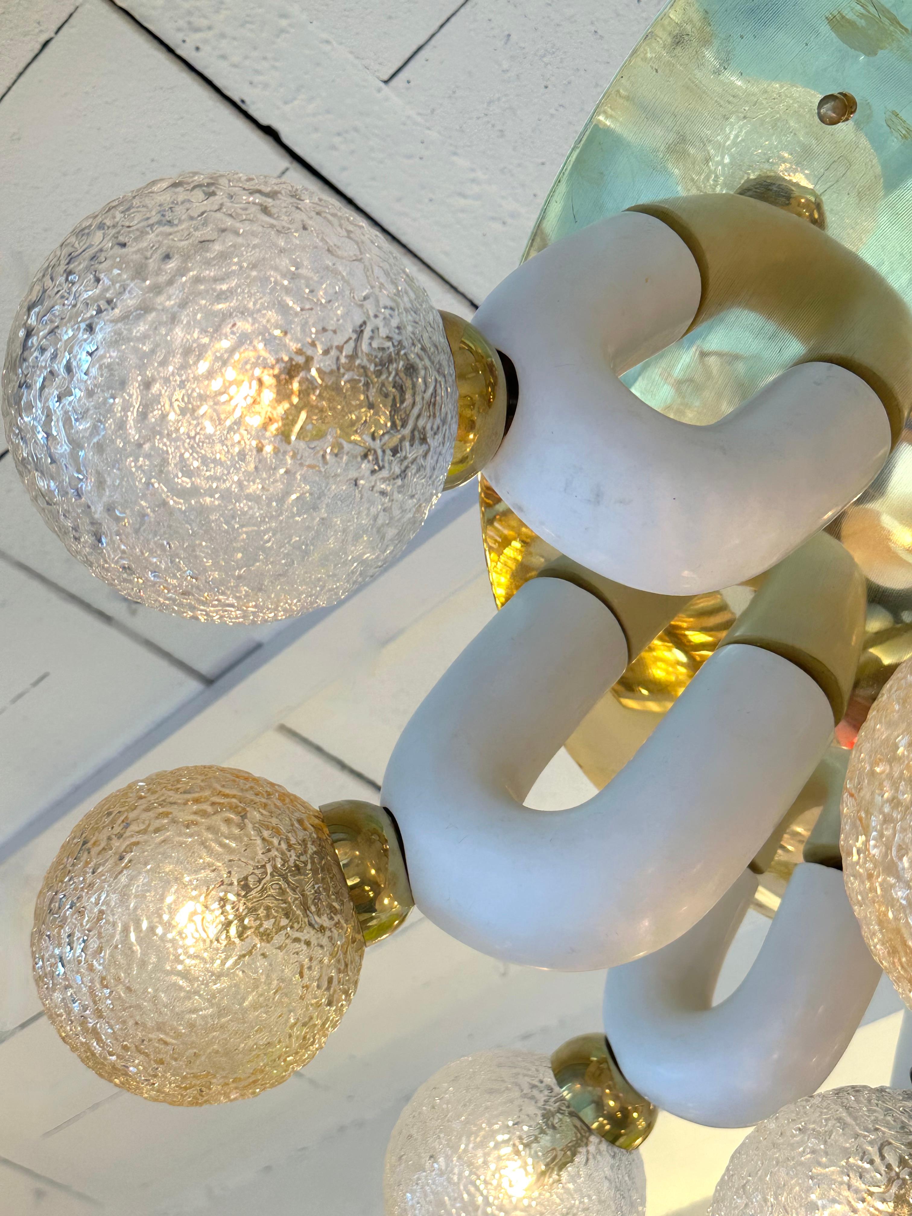 Large Contemporary U Ceramic Chandelier Brass and Murano Glass , Italy For Sale 8