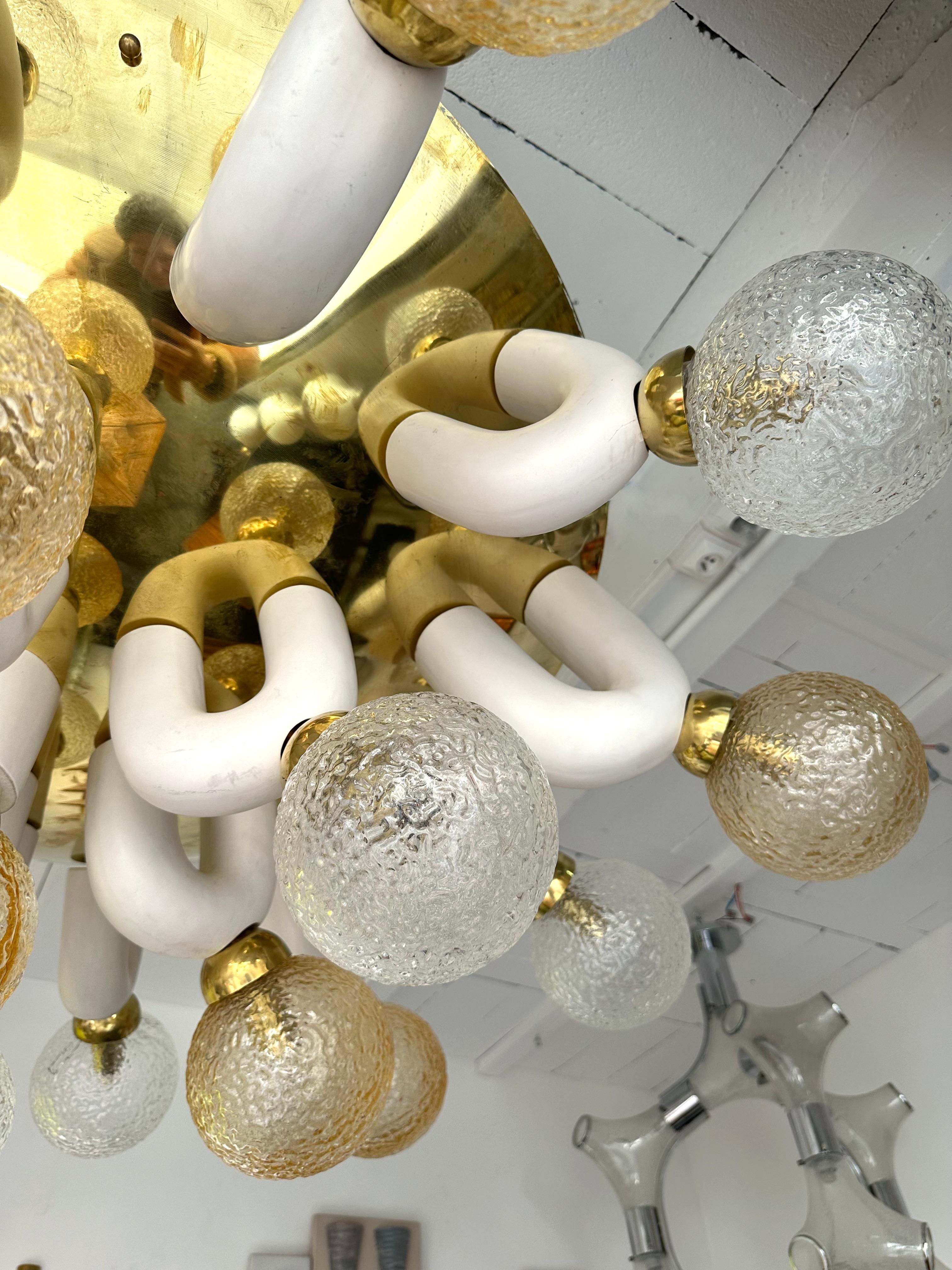 Italian Large Contemporary U Ceramic Chandelier Brass and Murano Glass , Italy For Sale