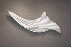 Large Contemporary Wall Sculpture — Windswept Fabric Form, Gloss White