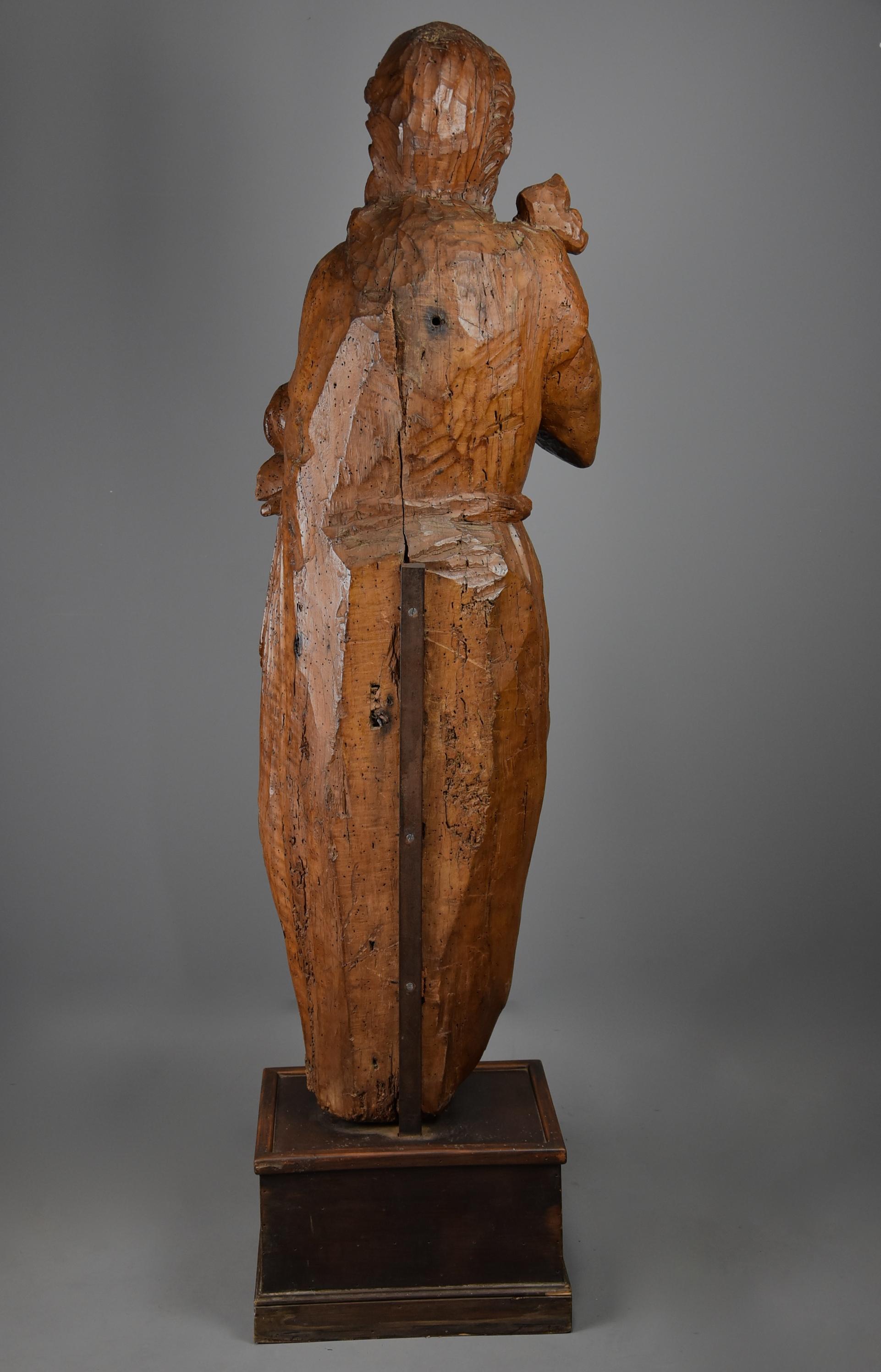 Large Continental 16th Century Carved Limewood Figure of St. John the Baptist For Sale 5