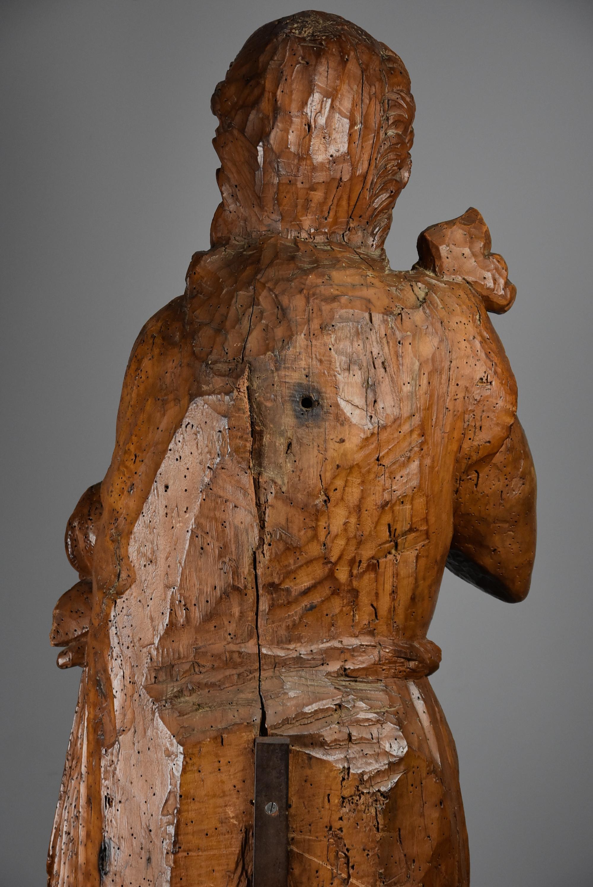 Large Continental 16th Century Carved Limewood Figure of St. John the Baptist For Sale 6