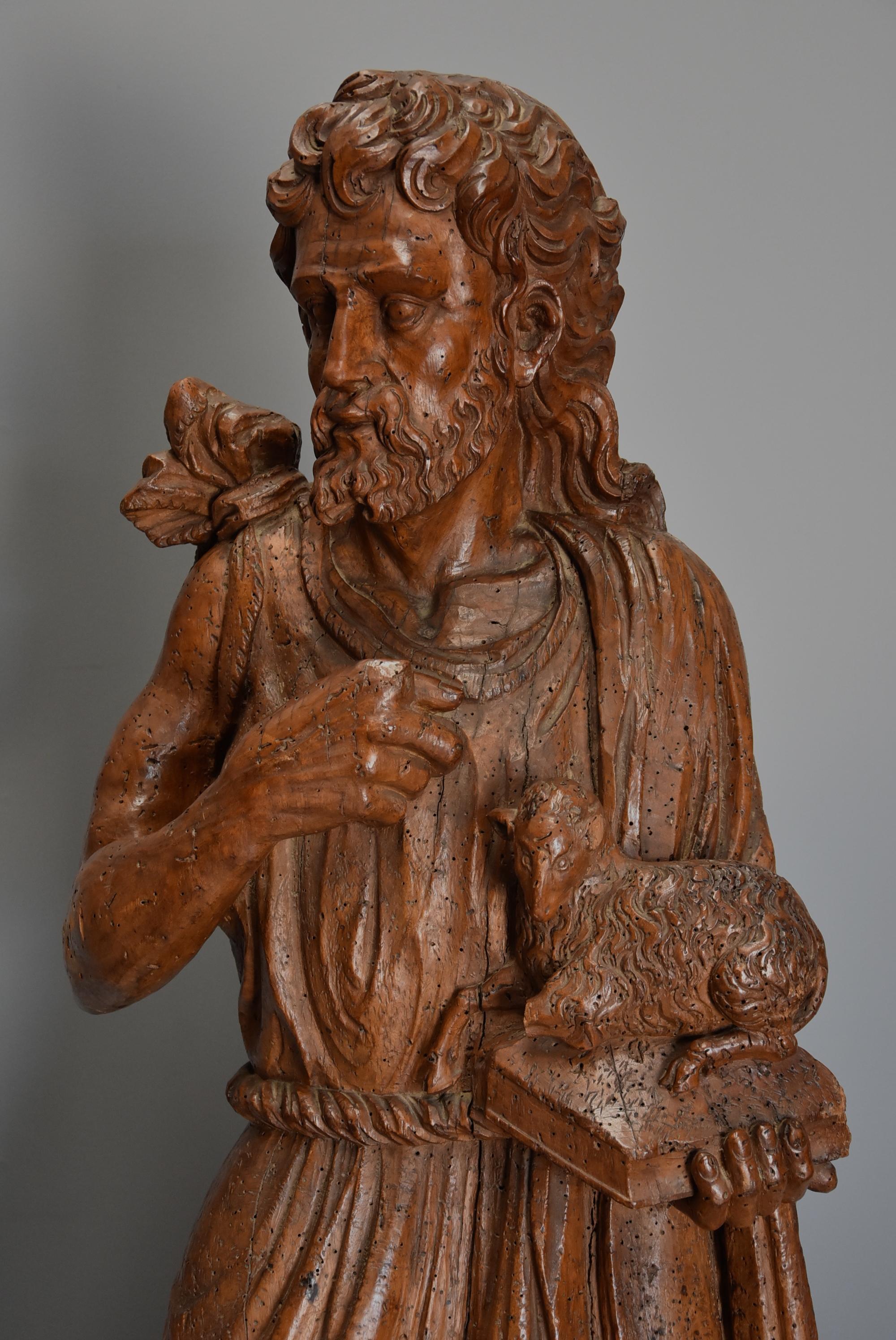 European Large Continental 16th Century Carved Limewood Figure of St. John the Baptist For Sale