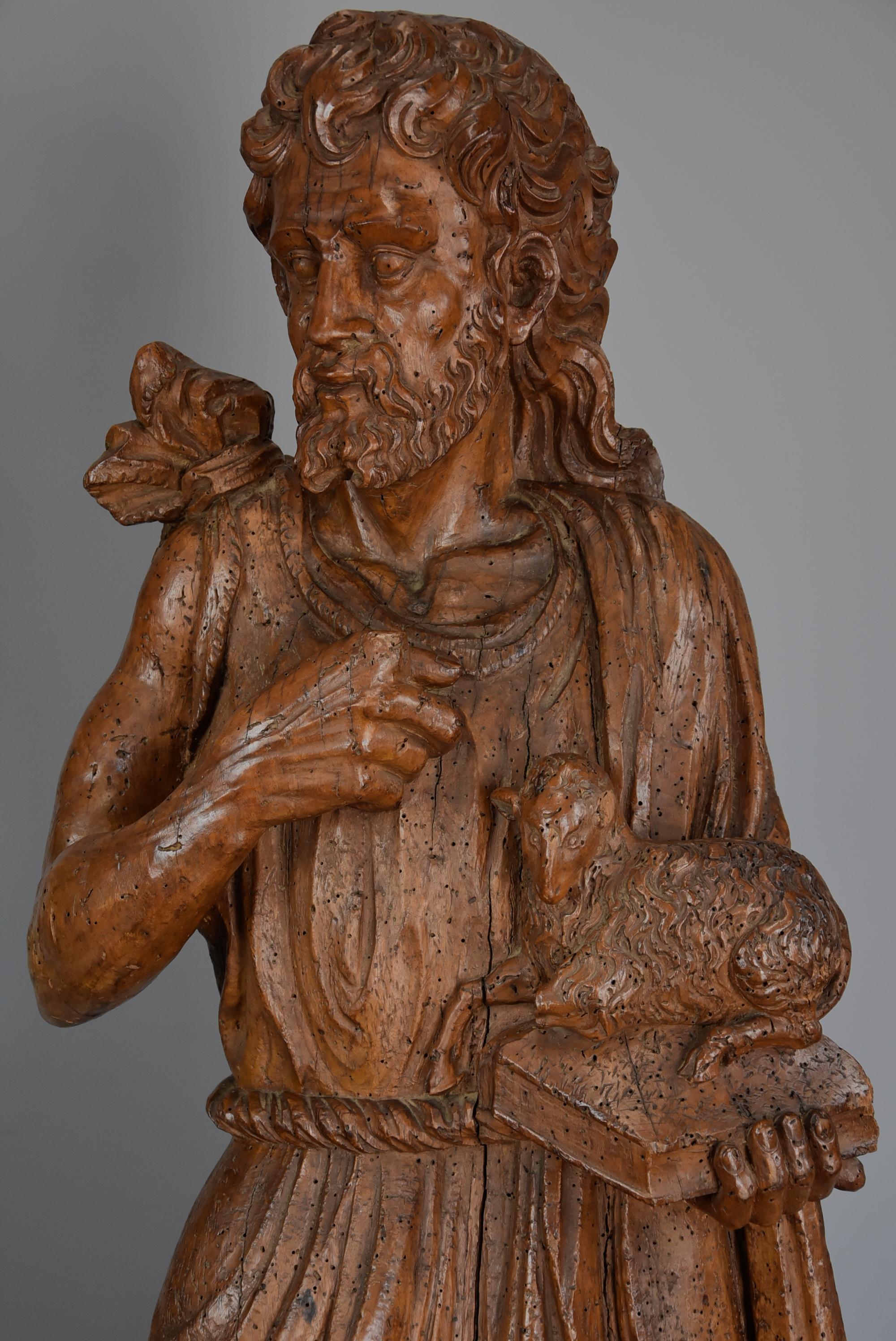 Large Continental 16th Century Carved Limewood Figure of St. John the Baptist In Good Condition For Sale In Suffolk, GB