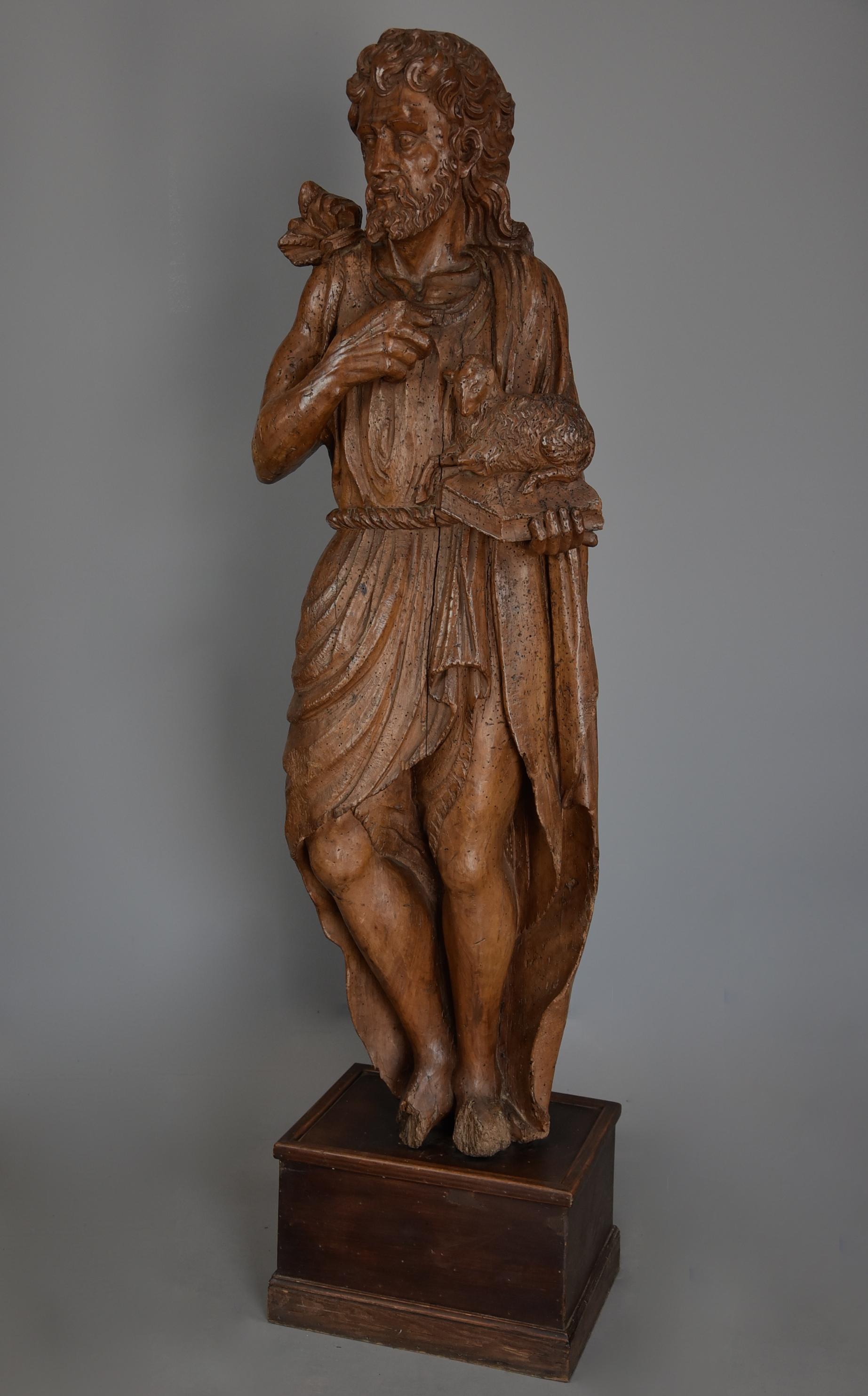 Large Continental 16th Century Carved Limewood Figure of St. John the Baptist For Sale 2