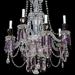Large Continental Antique Amethyst Purple Cut-Glass Chandelier 19th Century
