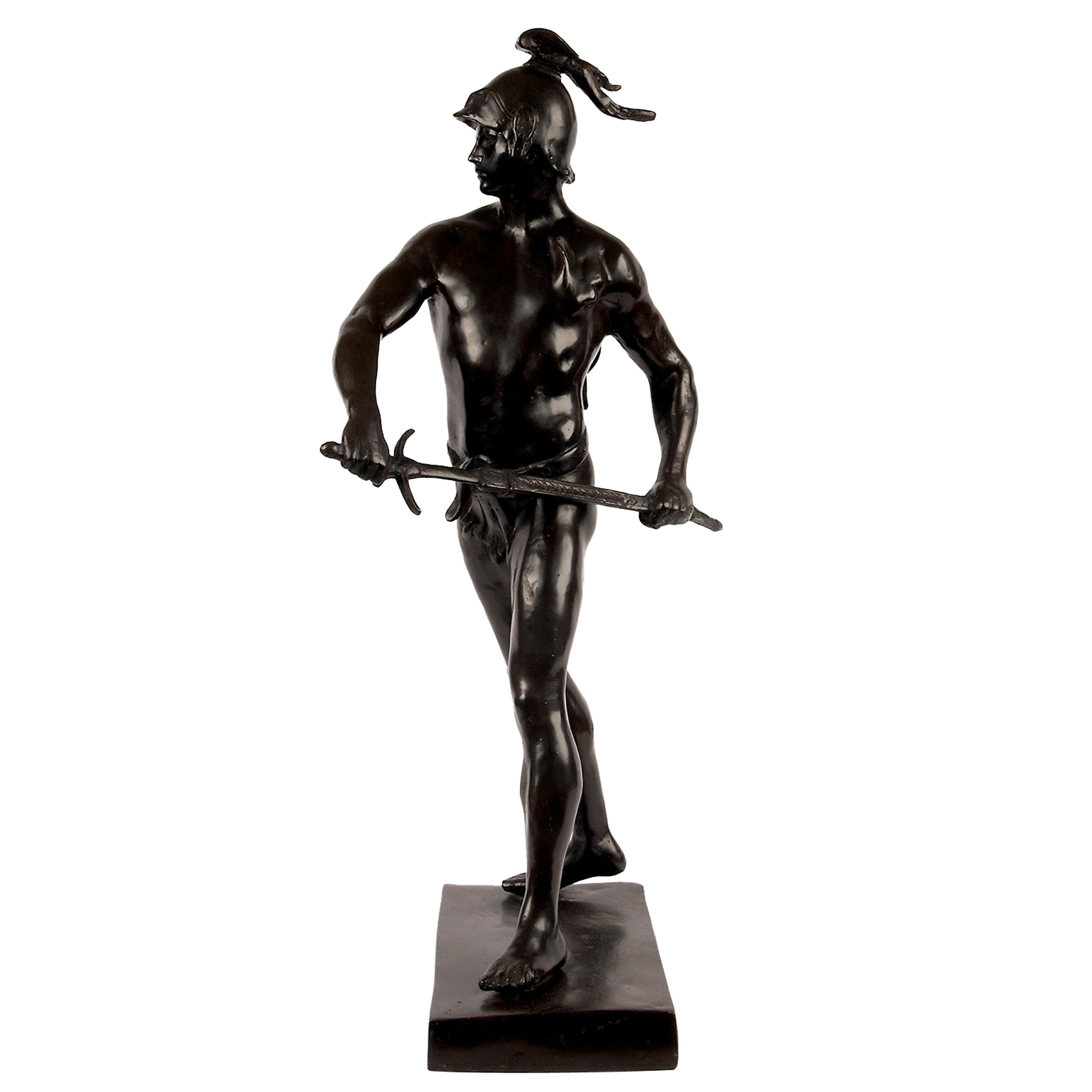 Large, Continental "Bronze" Sculpture of a Spartan Warrior with Sword, Roman