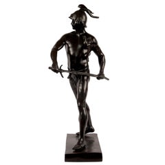 Large, Continental "Bronze" Sculpture of a Spartan Warrior with Sword, Roman