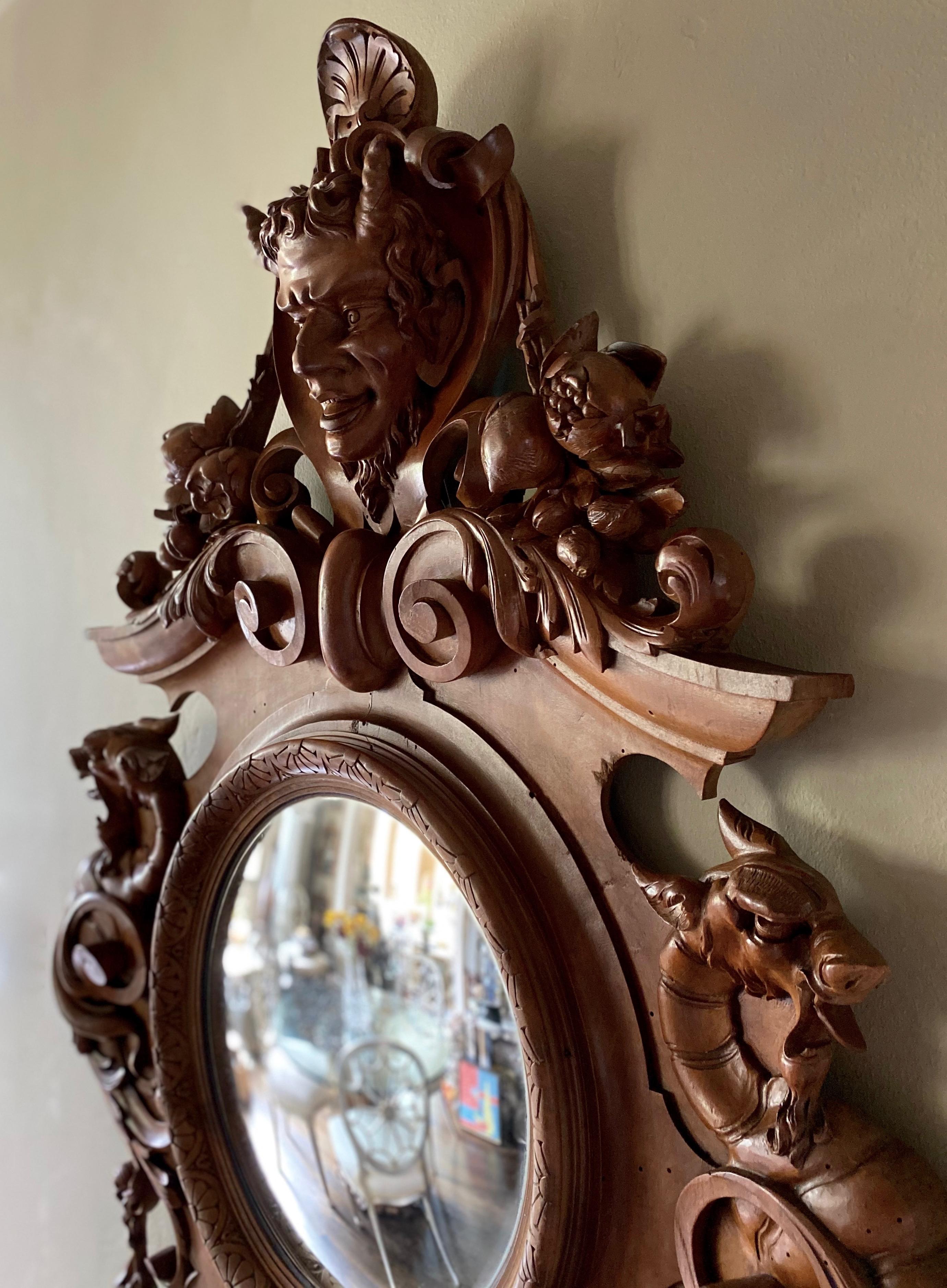 Large Continental European Black Forest Convex Mirror, Late 19th Century In Good Condition In San Francisco, CA