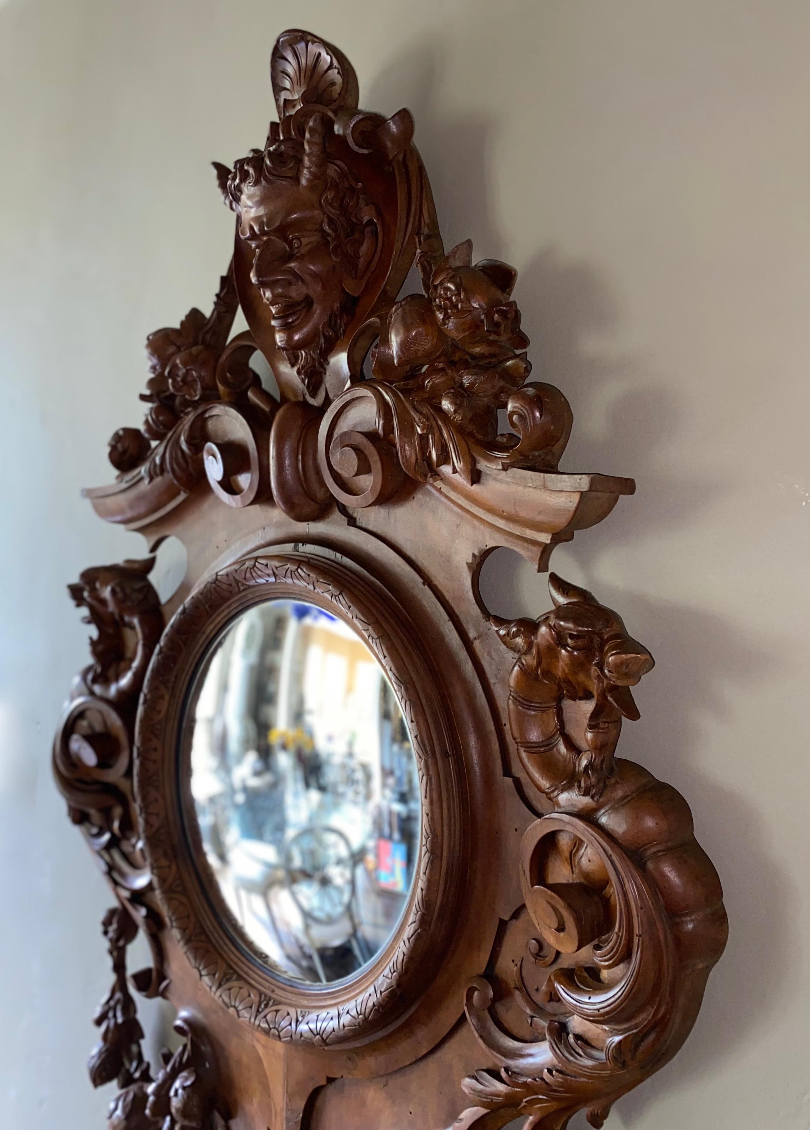 Large Continental European Black Forest Convex Mirror, Late 19th Century 5