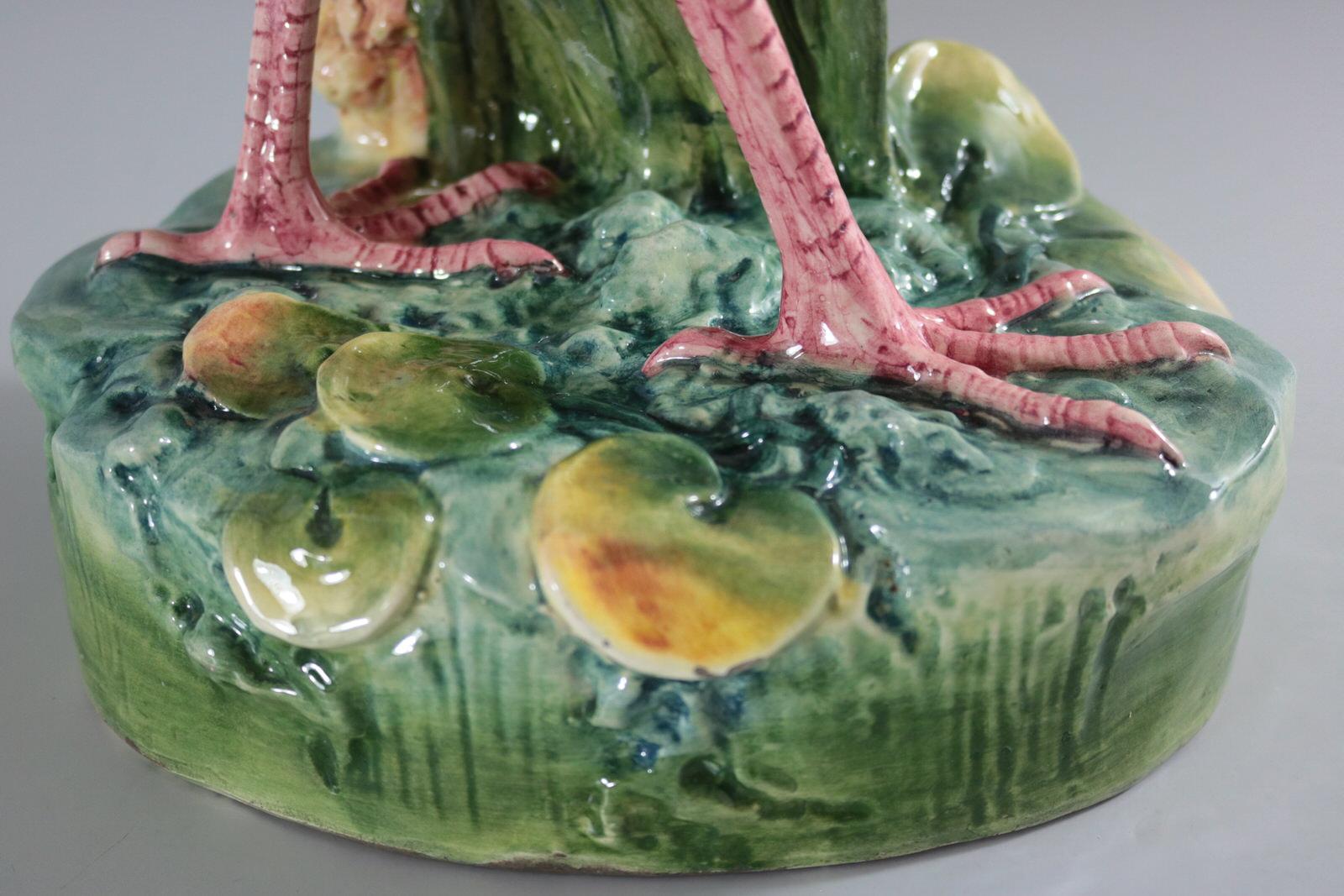 Large Continental Majolica Stork Figural Vase 8