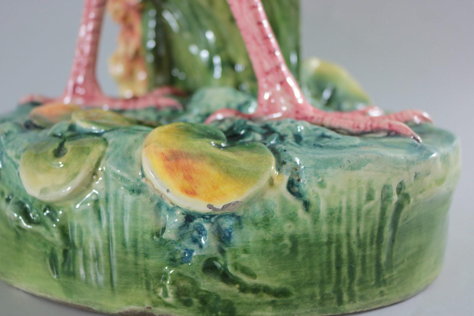 Large Continental Majolica Stork Figural Vase 9