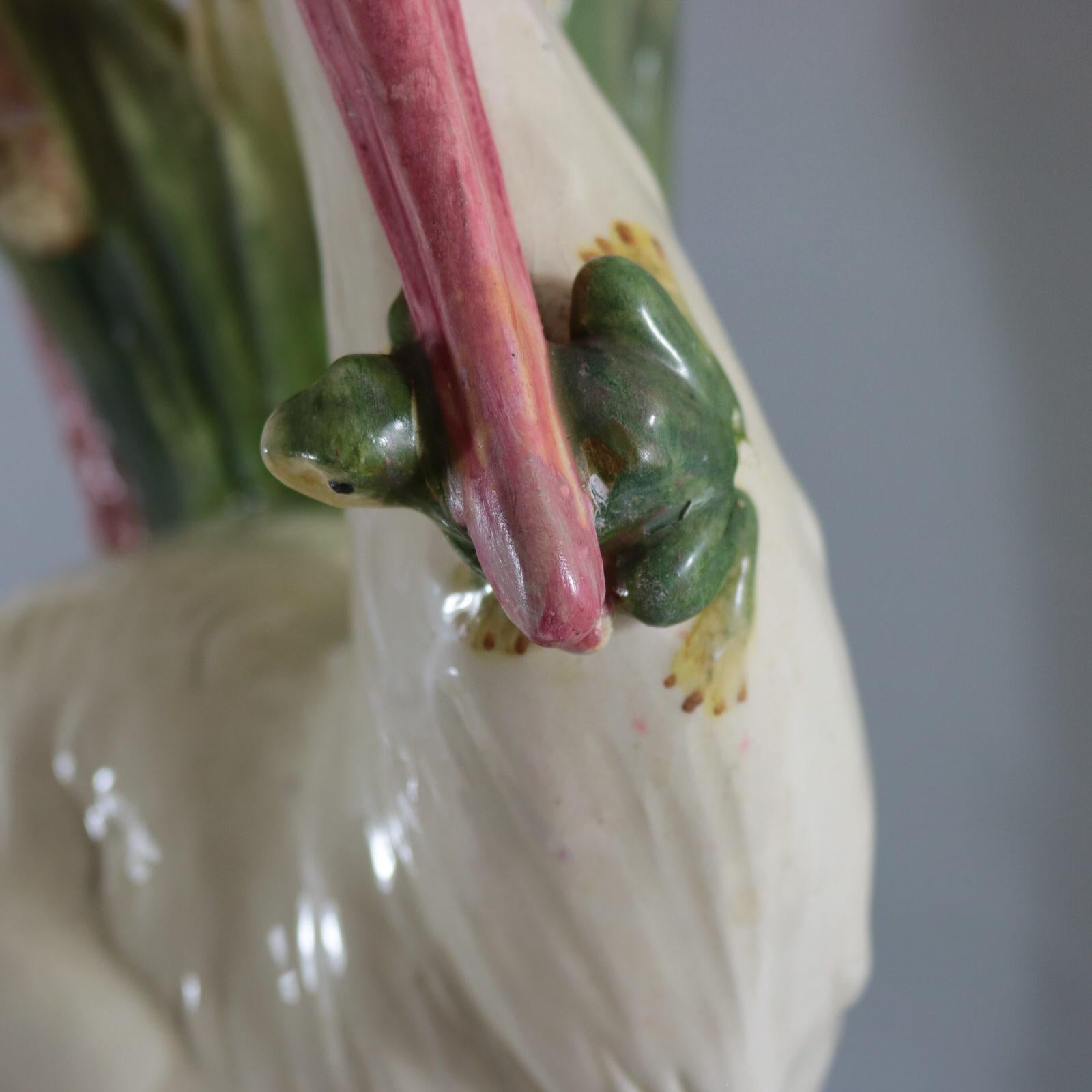 Large Continental Majolica Stork Figural Vase 10