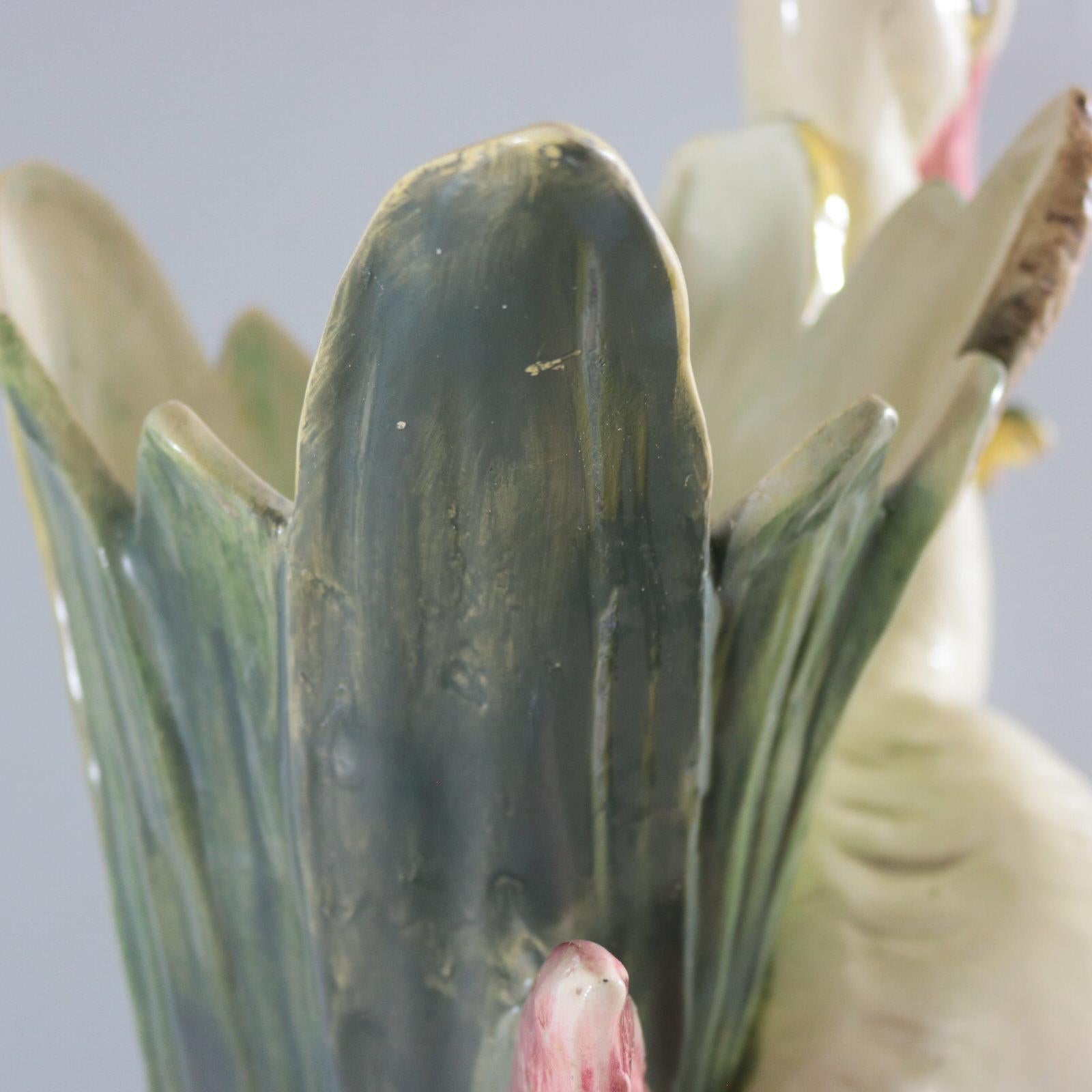 Large Continental Majolica Stork Figural Vase 11