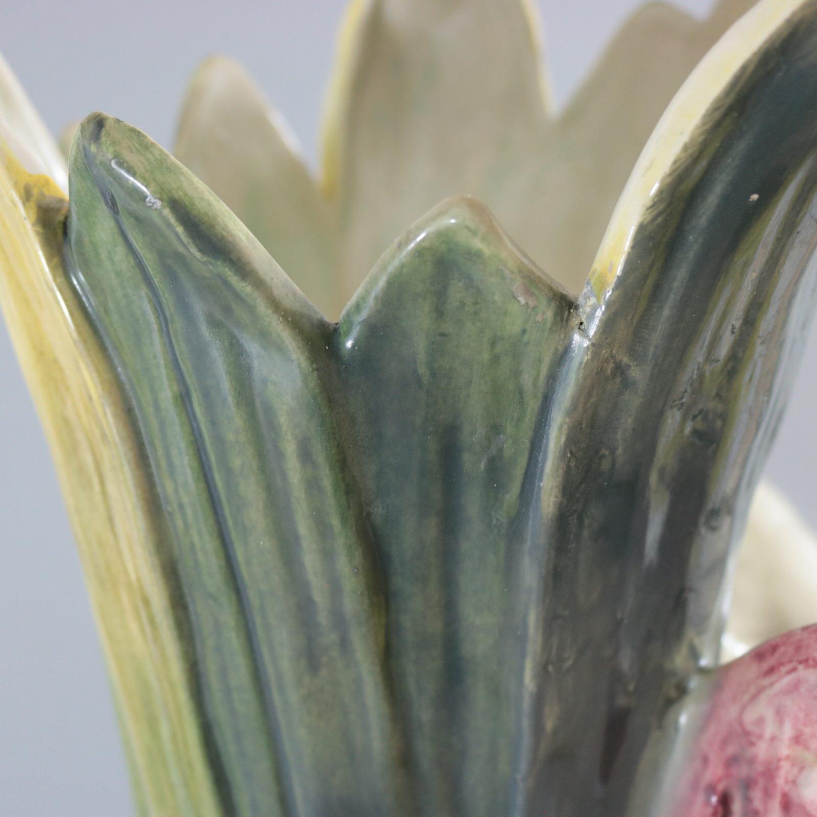 Large Continental Majolica Stork Figural Vase 12
