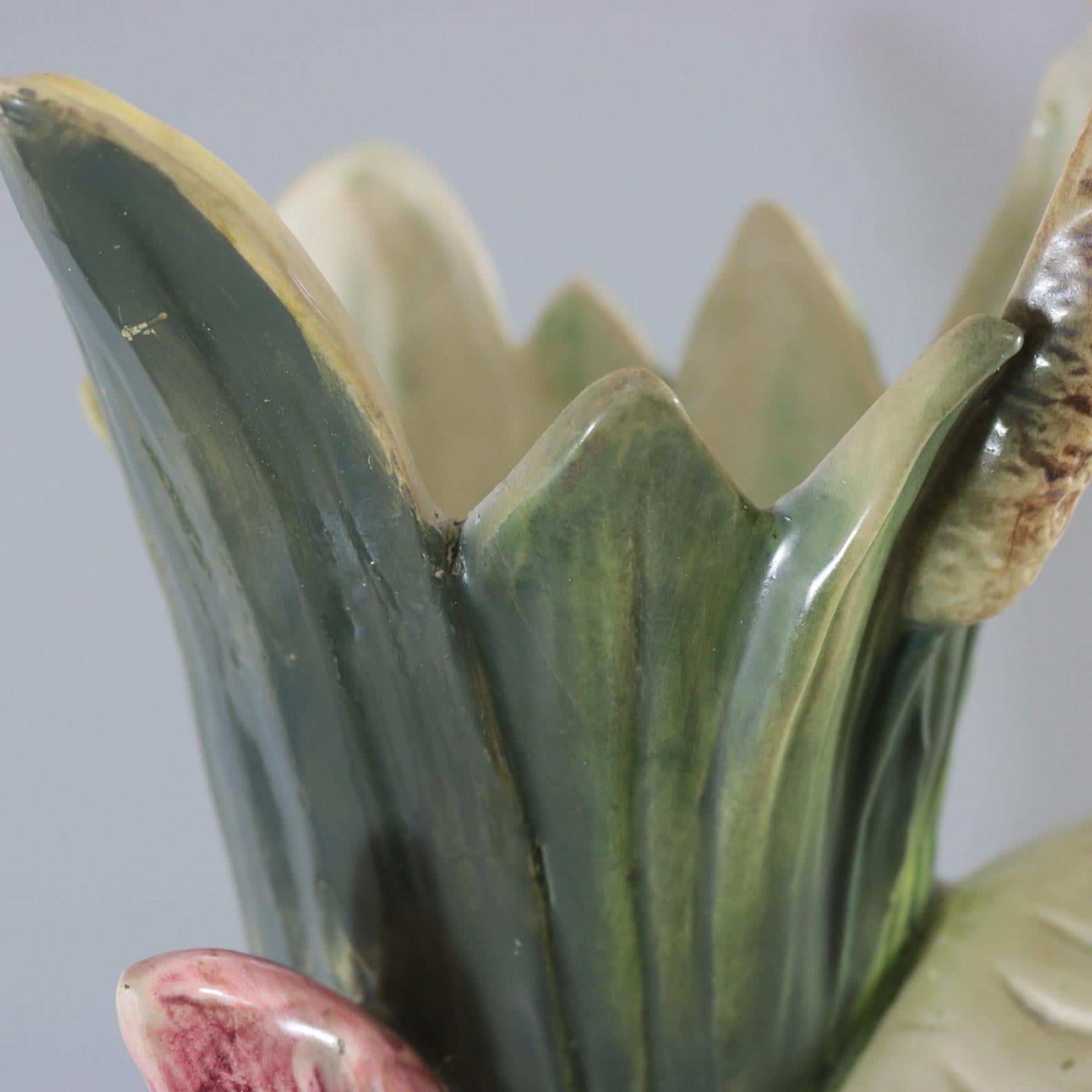 Large Continental Majolica Stork Figural Vase 13