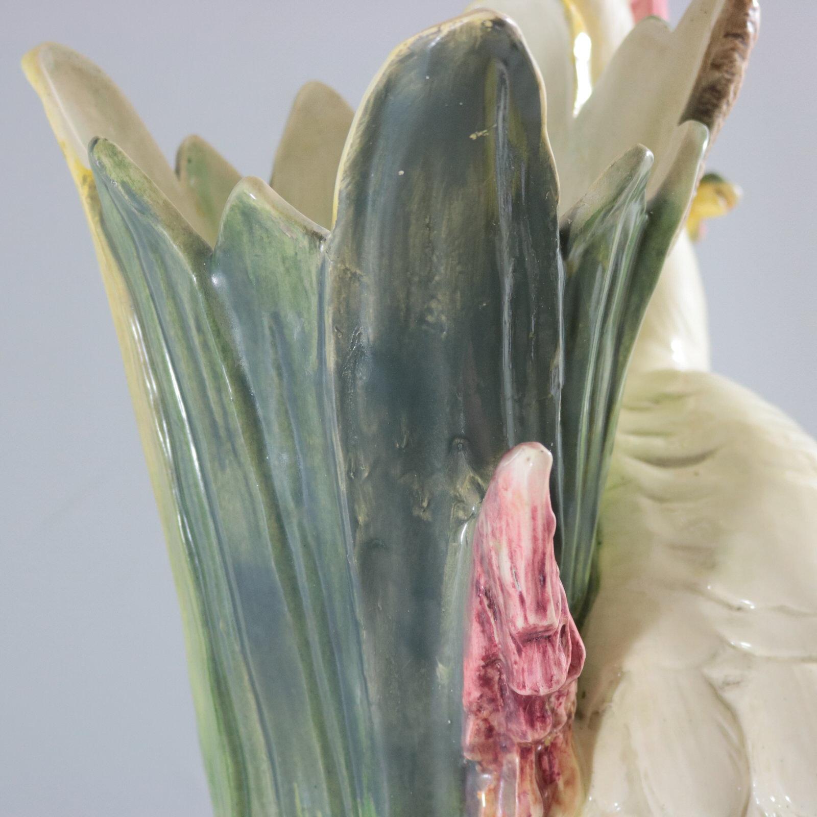 Large Continental Majolica Stork Figural Vase 14