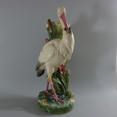 Large Continental Majolica Stork Figural Vase