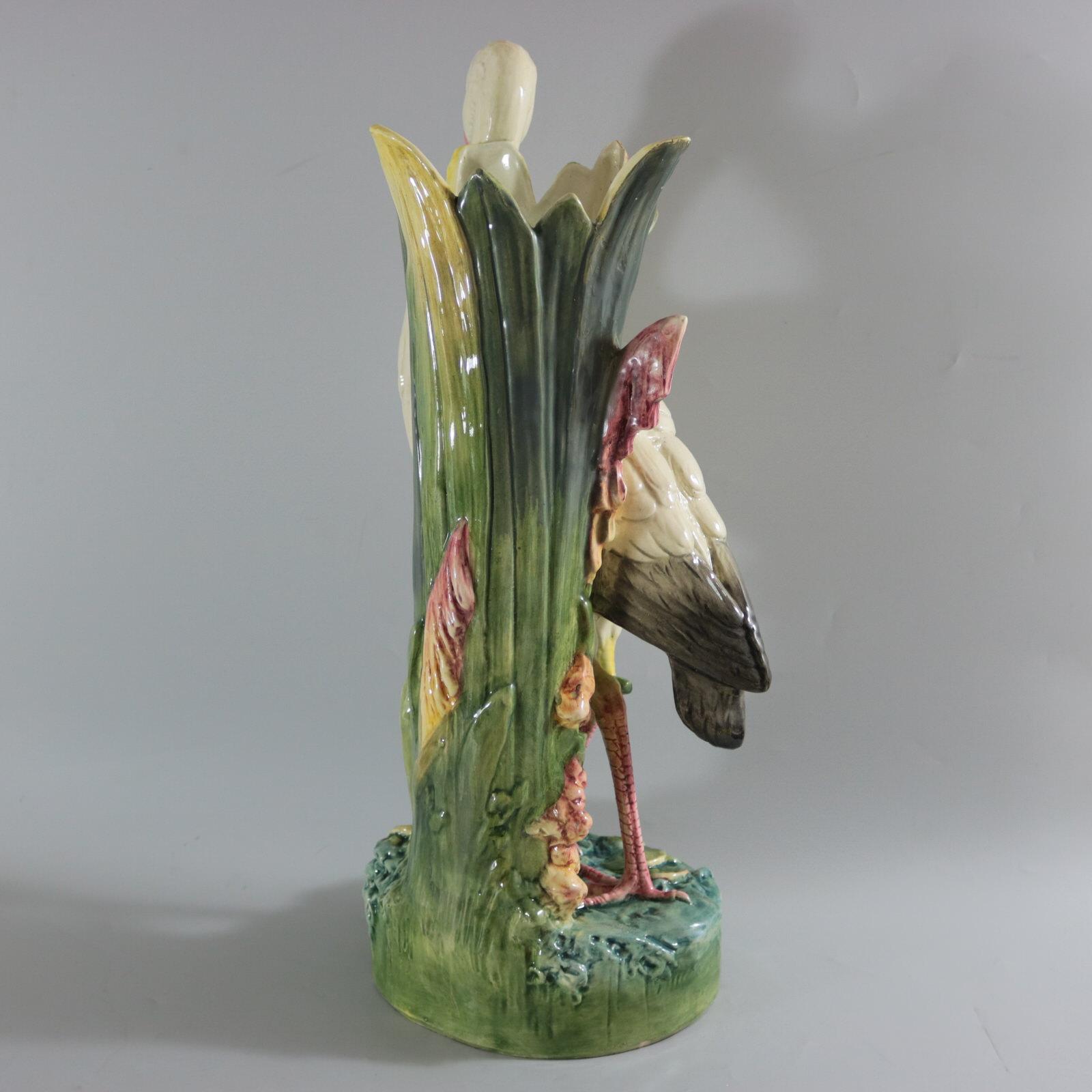 Large Continental Majolica Stork Figural Vase 1