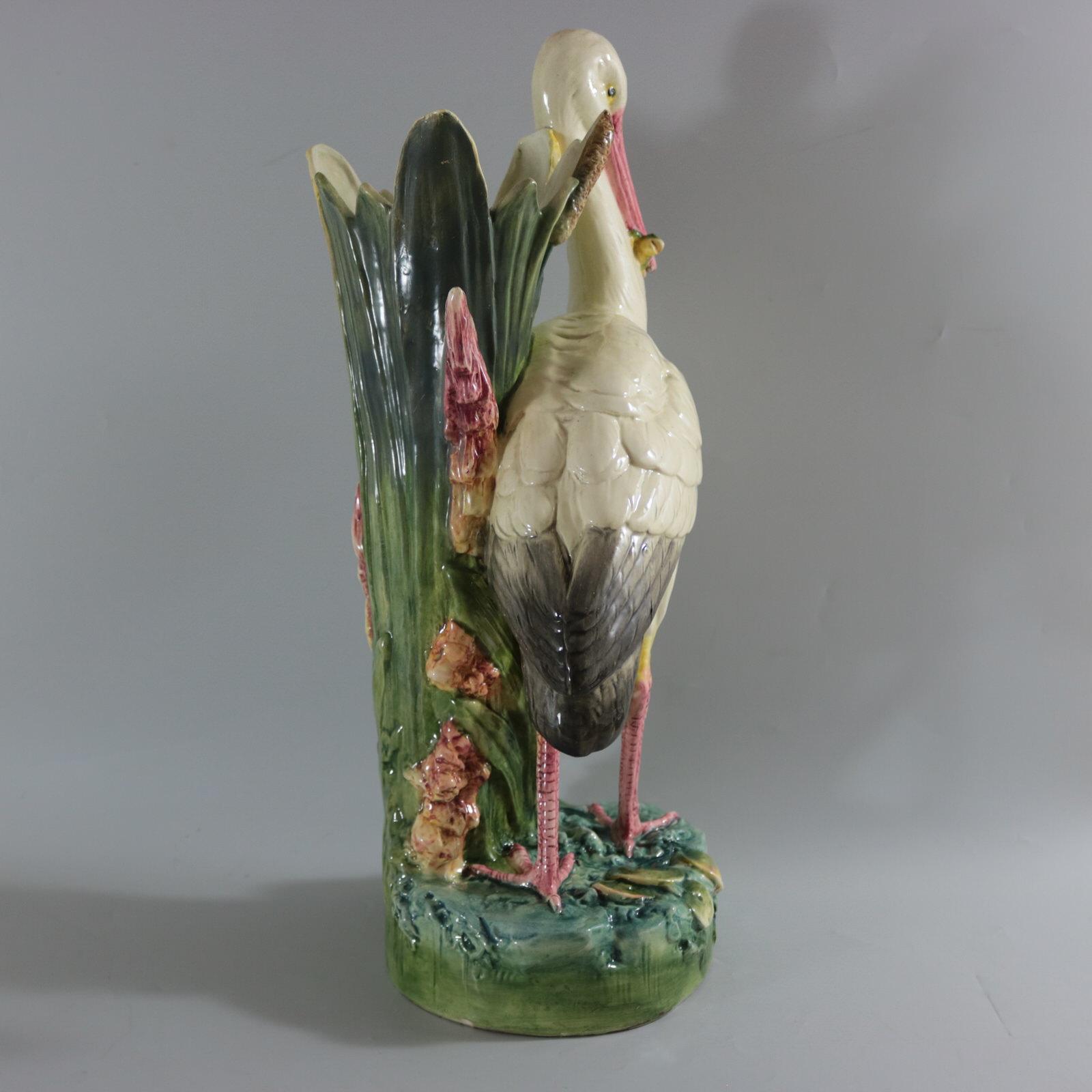 Large Continental Majolica Stork Figural Vase 2