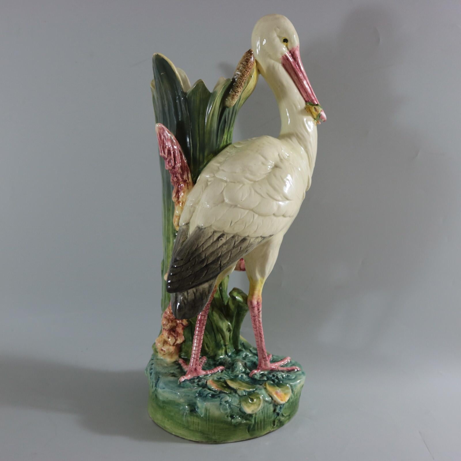 Large Continental Majolica Stork Figural Vase 3