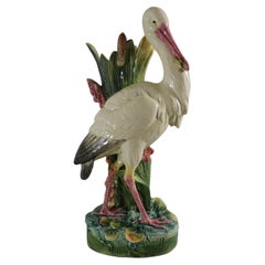 Antique Large Continental Majolica Stork Figural Vase
