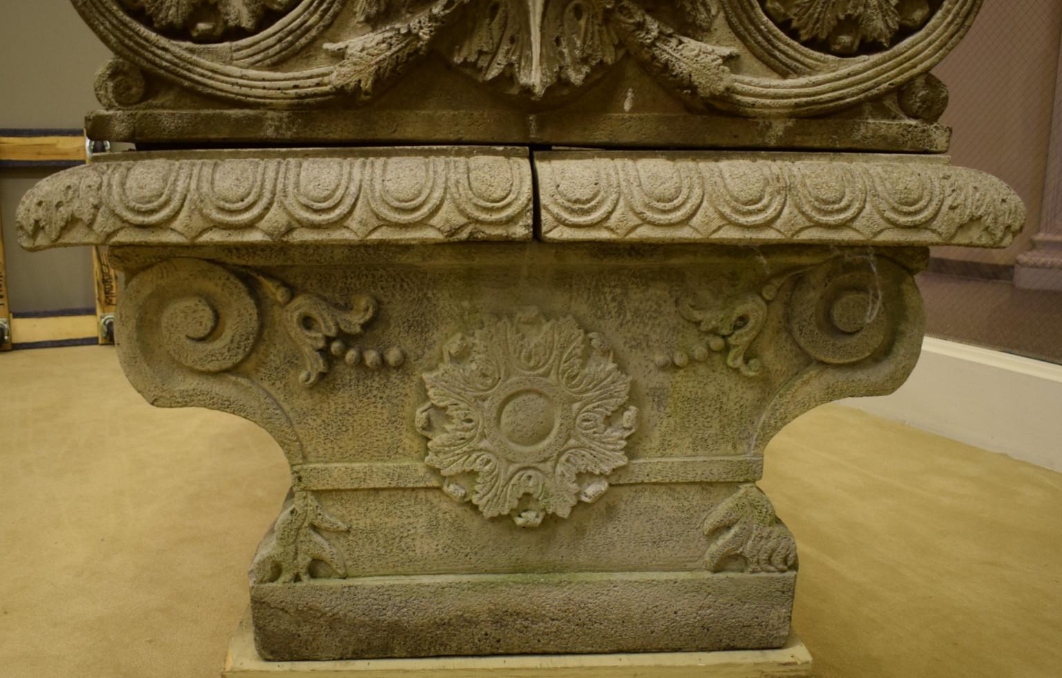 European Large Continental Neoclassical Cast Stone Double-Sided Bench, Limestone For Sale