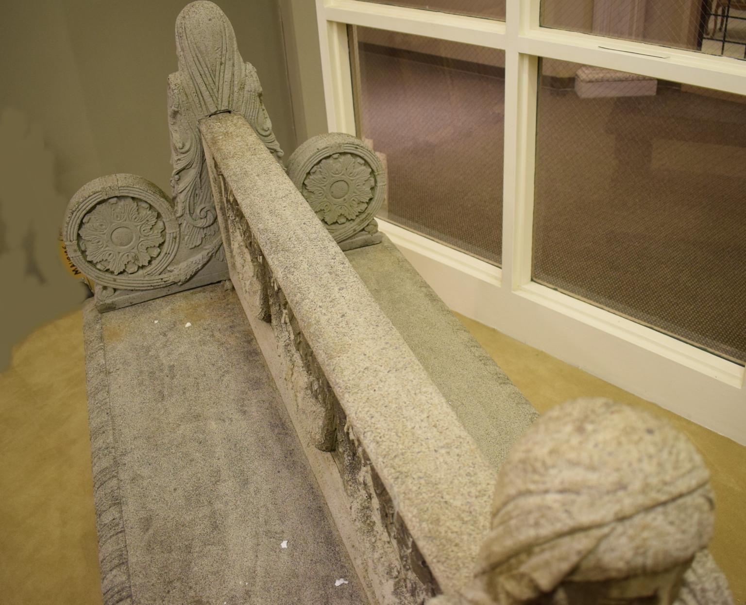 Large Continental Neoclassical Cast Stone Double-Sided Bench, Limestone In Good Condition For Sale In Atlanta, GA