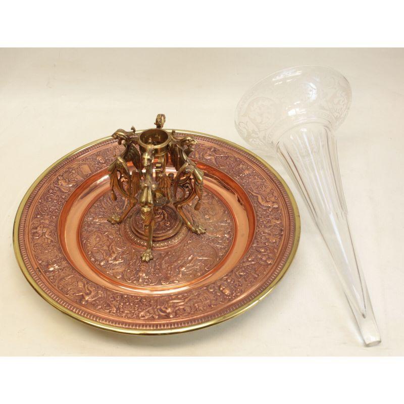 Large Continental Neoclassical Gilt Bronze & Cut Glass Centerpiece Tray, c1920 For Sale 1