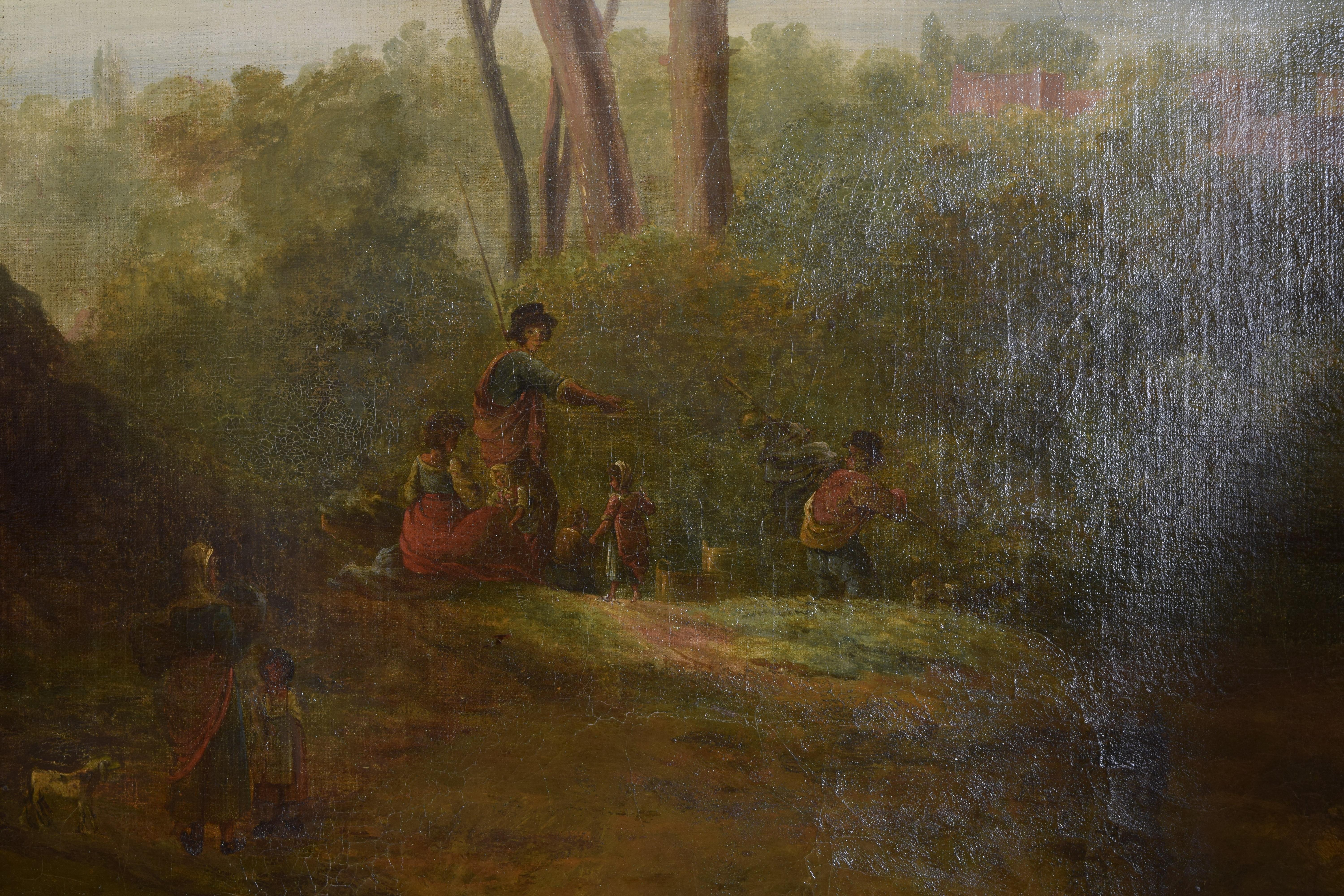 Large Continental Oil on Canvas, Travelers in a Landscape, 18th/19th century 2