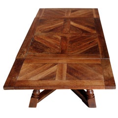 Large Continental Parquetry Inlaid Walnut Draw-Top Dining Table, circa 1900