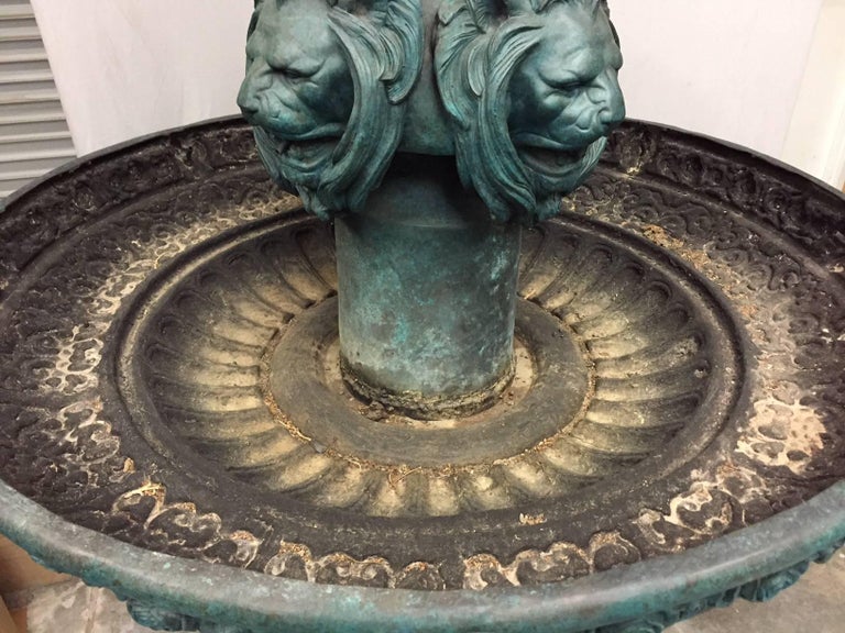 Large Continental Patinated Bronze Fountain with Four Neoclassical