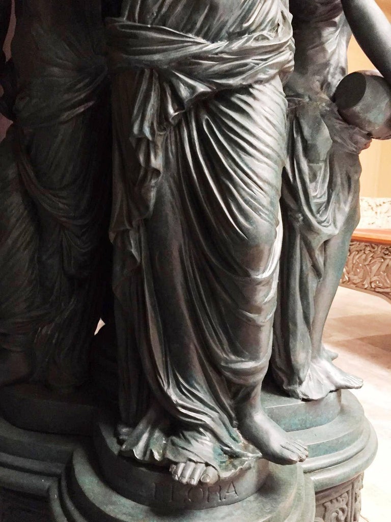Large Continental Patinated Bronze Fountain with Four Neoclassical