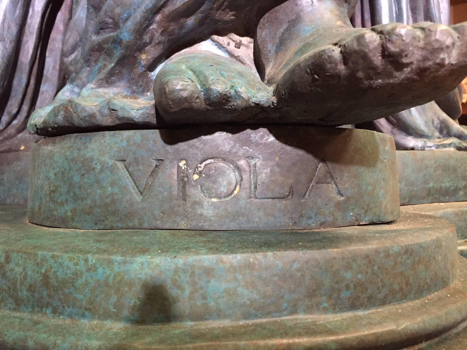 Large Continental Patinated Bronze Fountain with Four Neoclassical Maidens 11