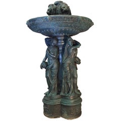 Large Continental Patinated Bronze Fountain with Four Neoclassical Maidens