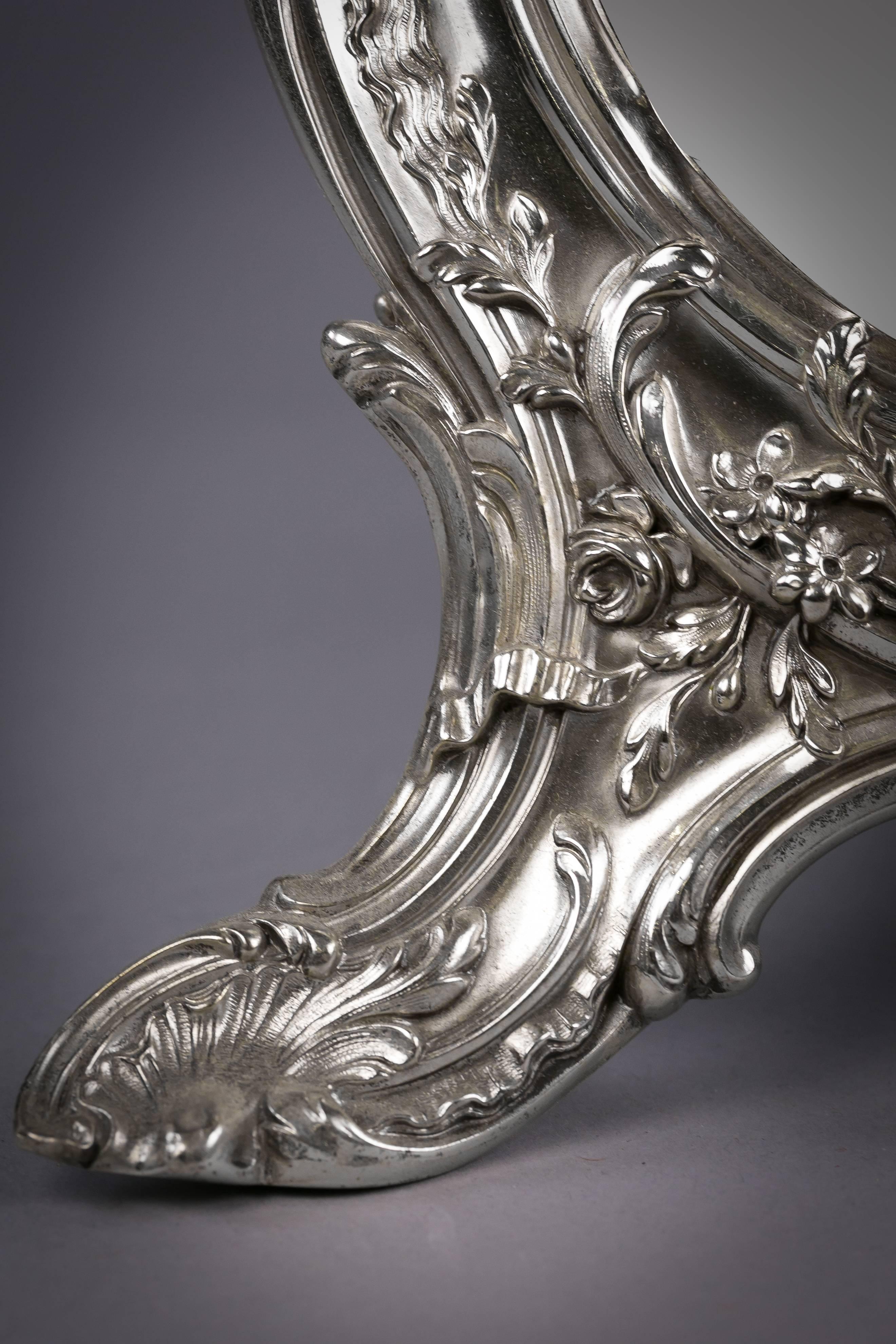 Large Continental silver table mirror, circa 1880.