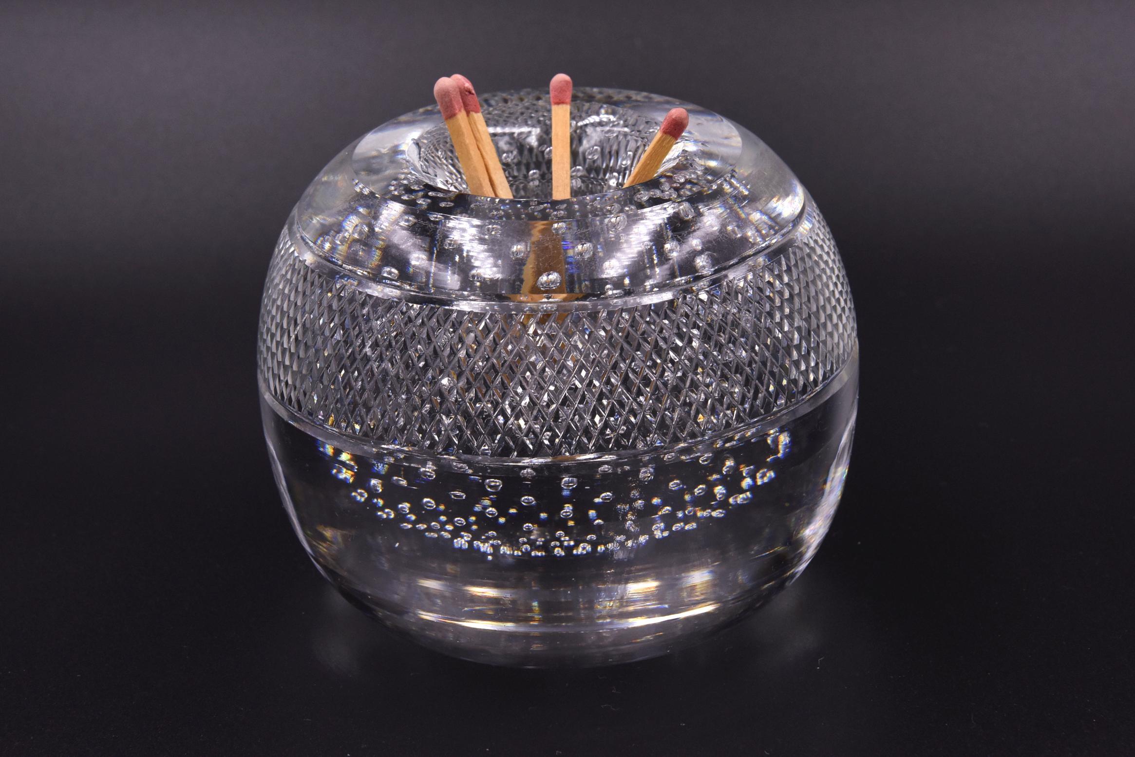 Mid-Century Modern Large Controlled Bubble Glass Match Striker Holder by Thomas Webb Crystal  For Sale